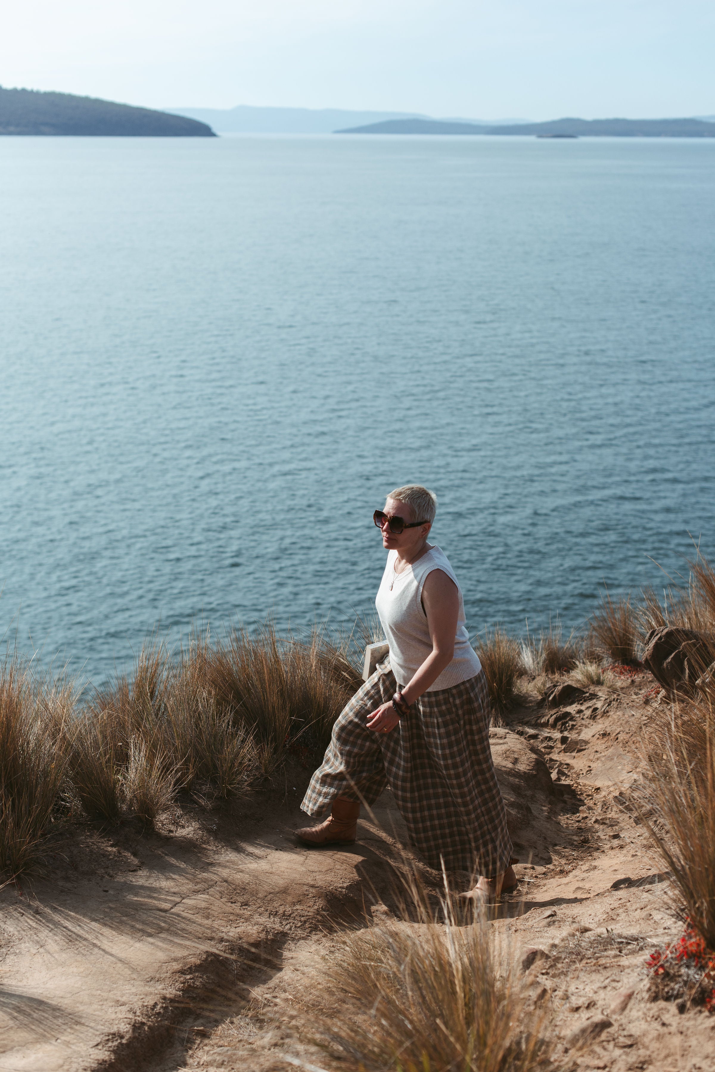 Montaigne Ingride French Linen Check Culottes Brown3