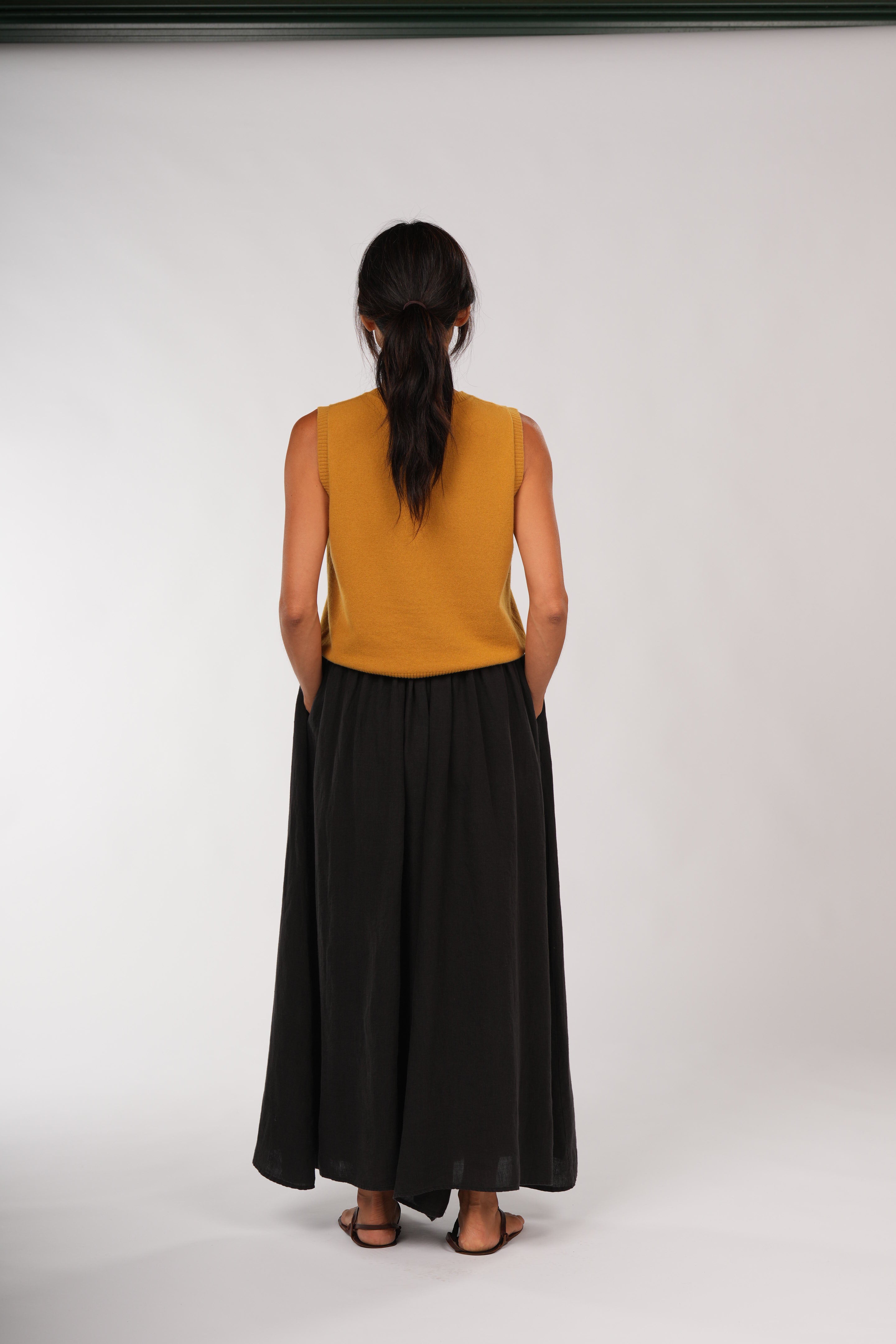 Montaigne Isla French Linen Pants Extra Wide Leg Black1