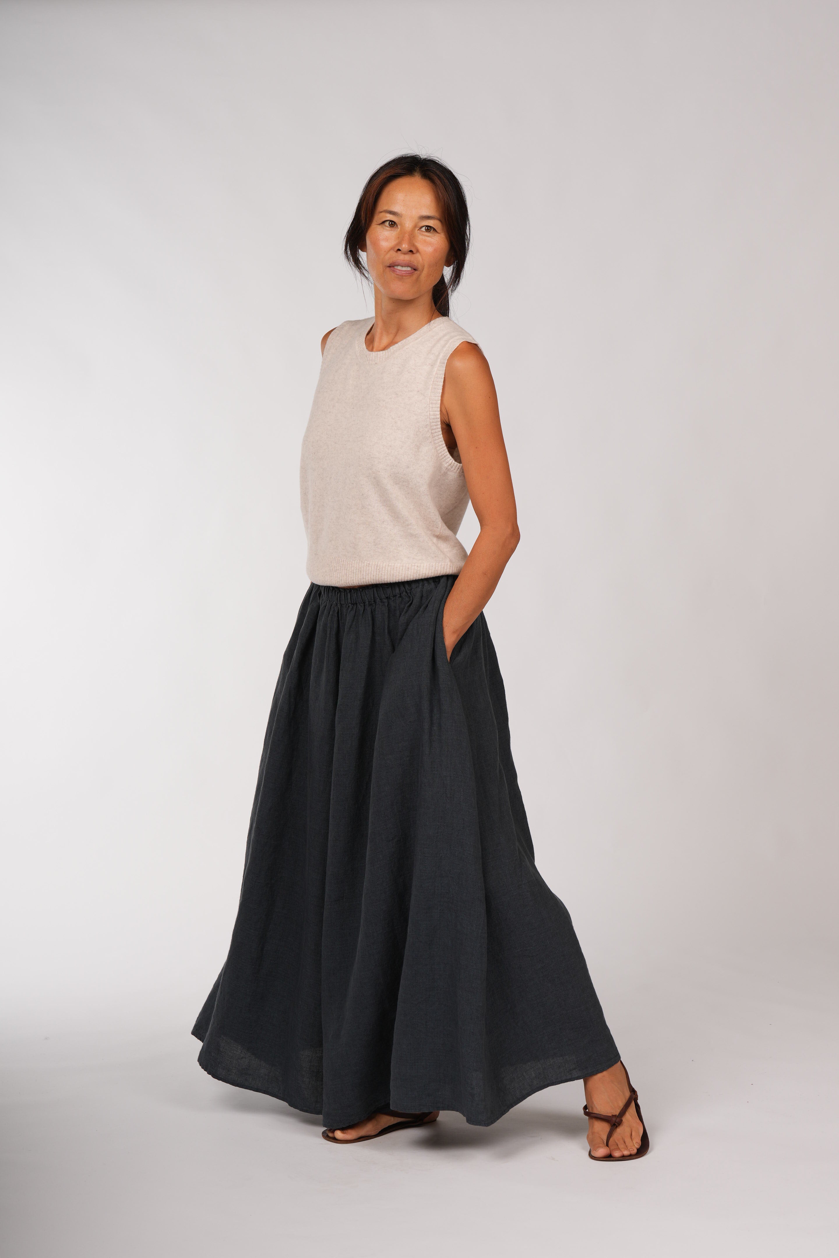 Montaigne Isla French Linen Pants Extra Wide Leg Navy