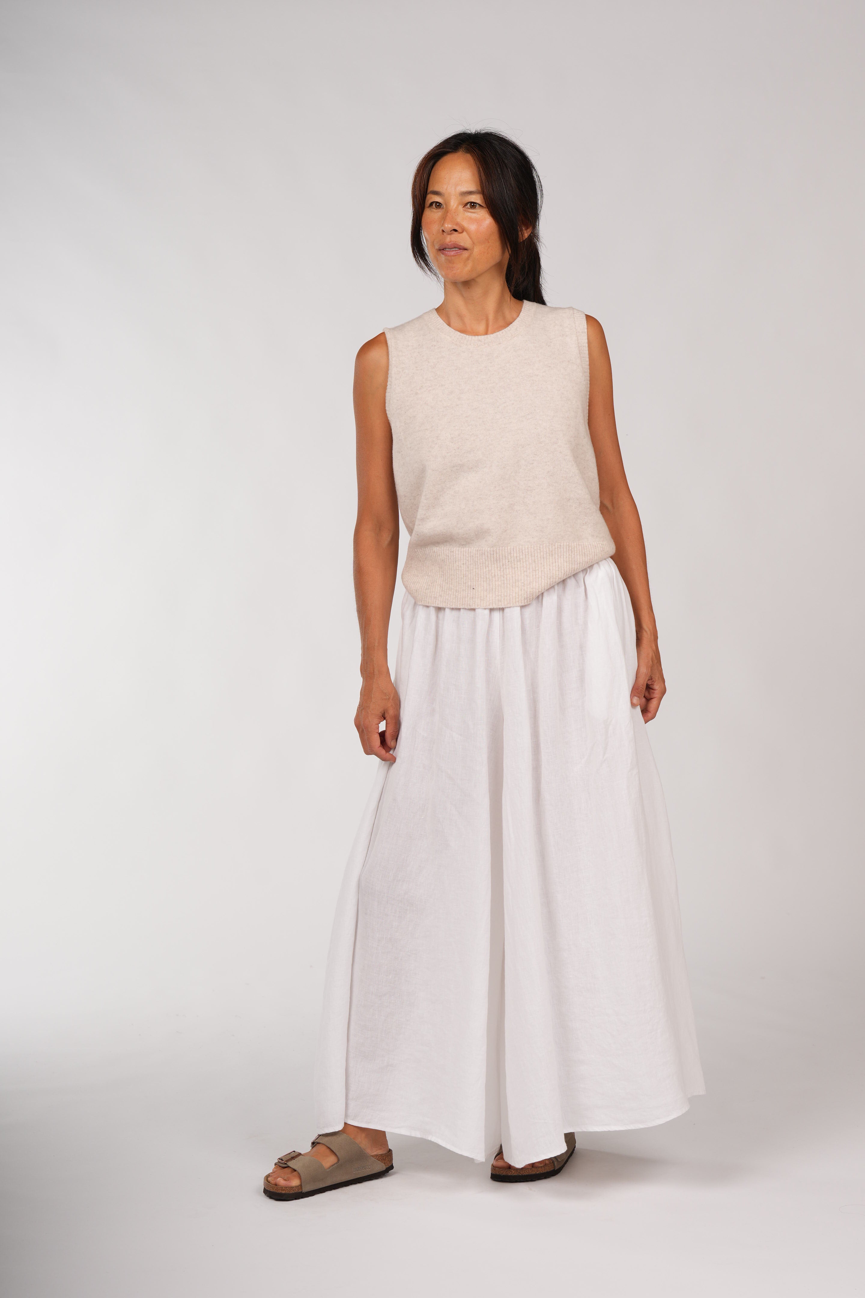 Montaigne Isla French Linen Pants Extra Wide Leg White2