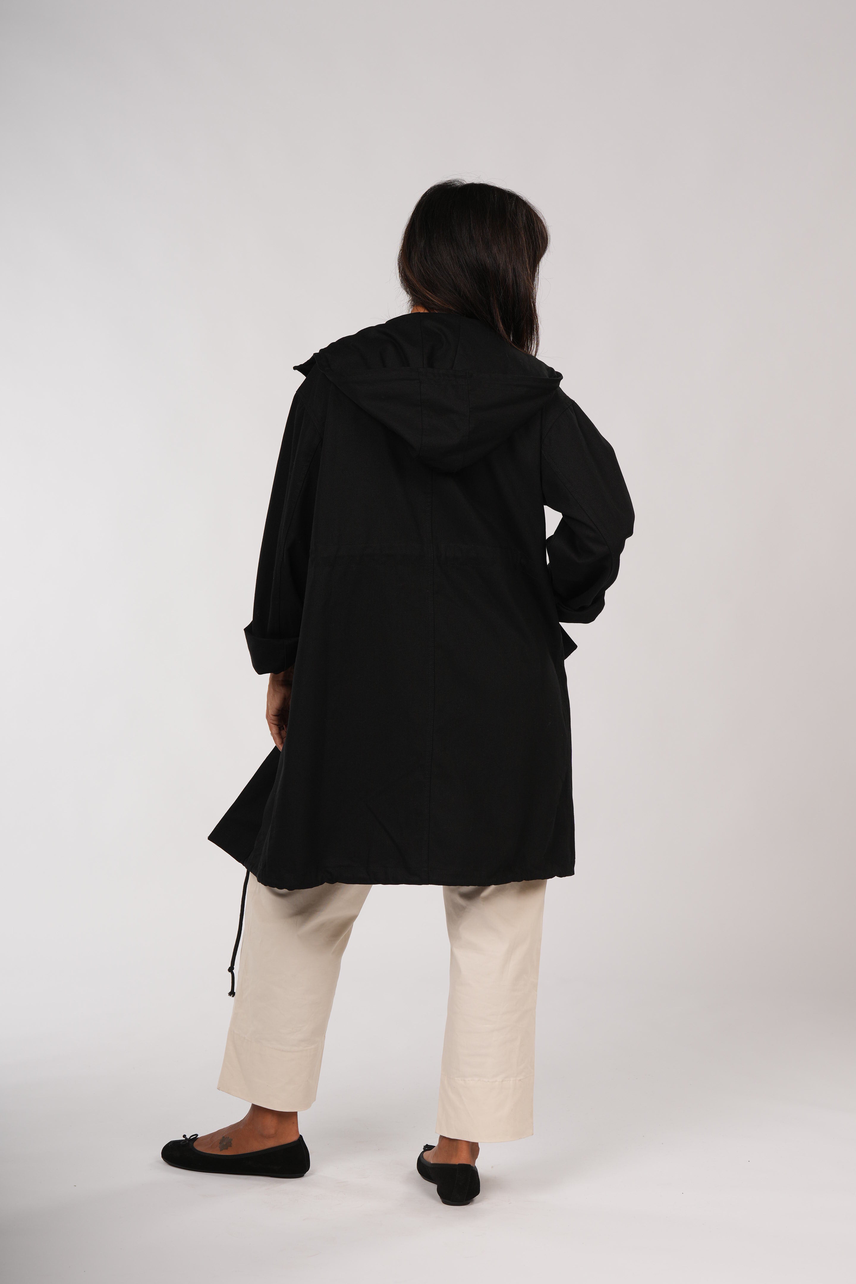 Montaigne Isobel Cotton Drill Anorak Overcoat Black1