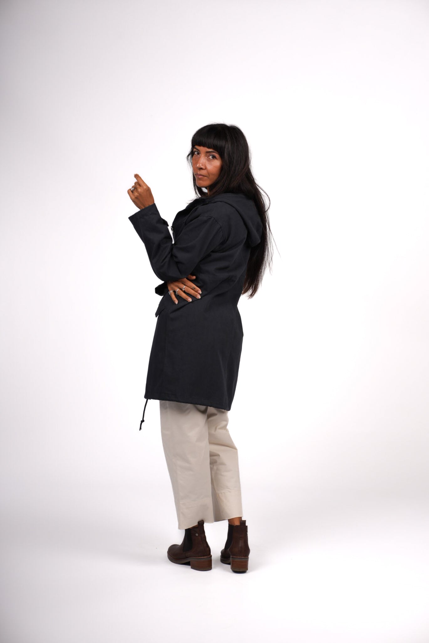 Montaigne Isobel Cotton Drill Anorak Overcoat Navy4