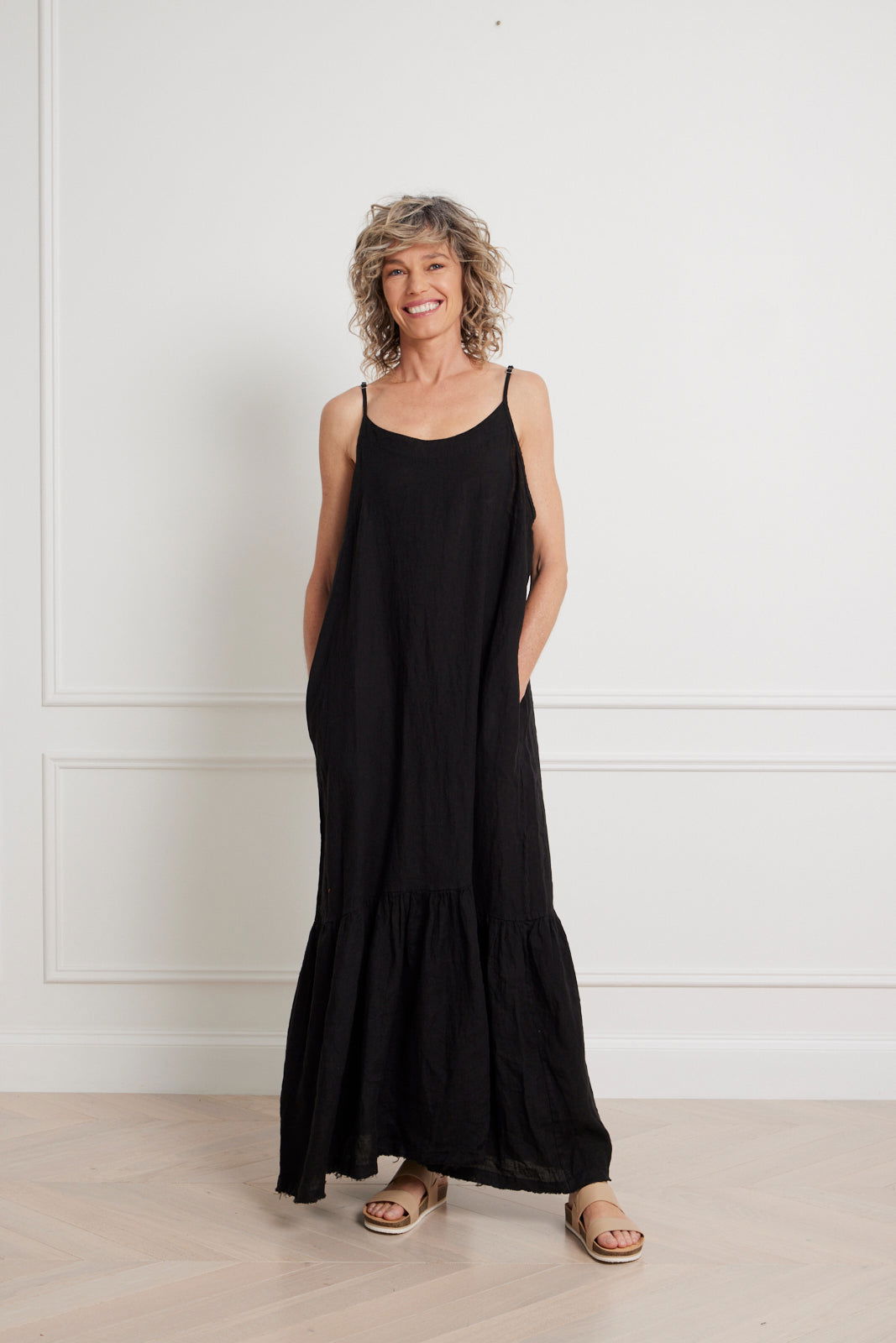 Montaigne Jolie Linen Maxi Dress Black