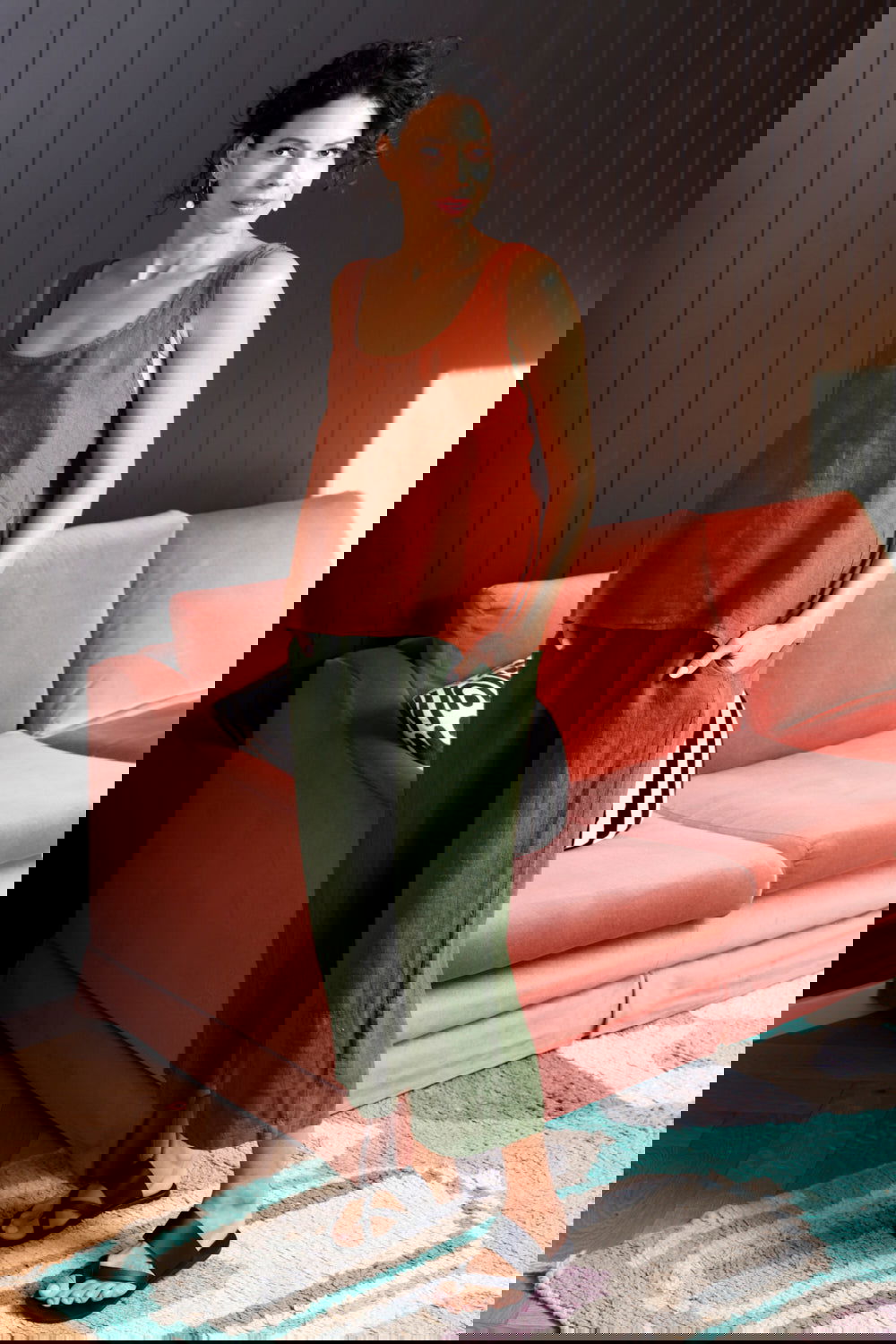 Montaigne Jolie Linen Singlet Top Rust2