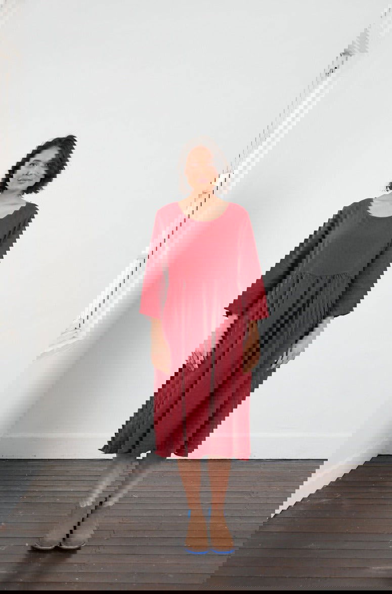 Montaigne Journee Baggy Linen Dress Barn Red