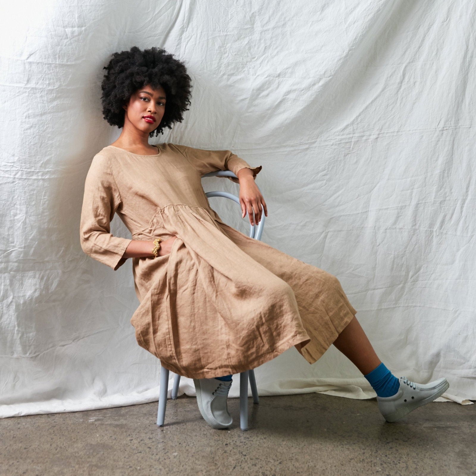 Montaigne Journee Baggy Linen Dress Ocre