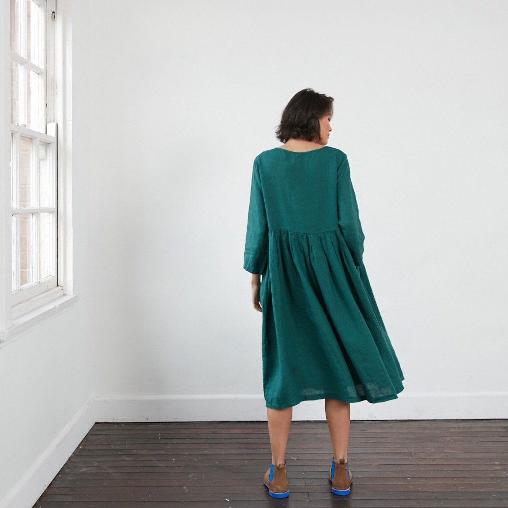 Montaigne Journee Baggy Linen Dress Teal1