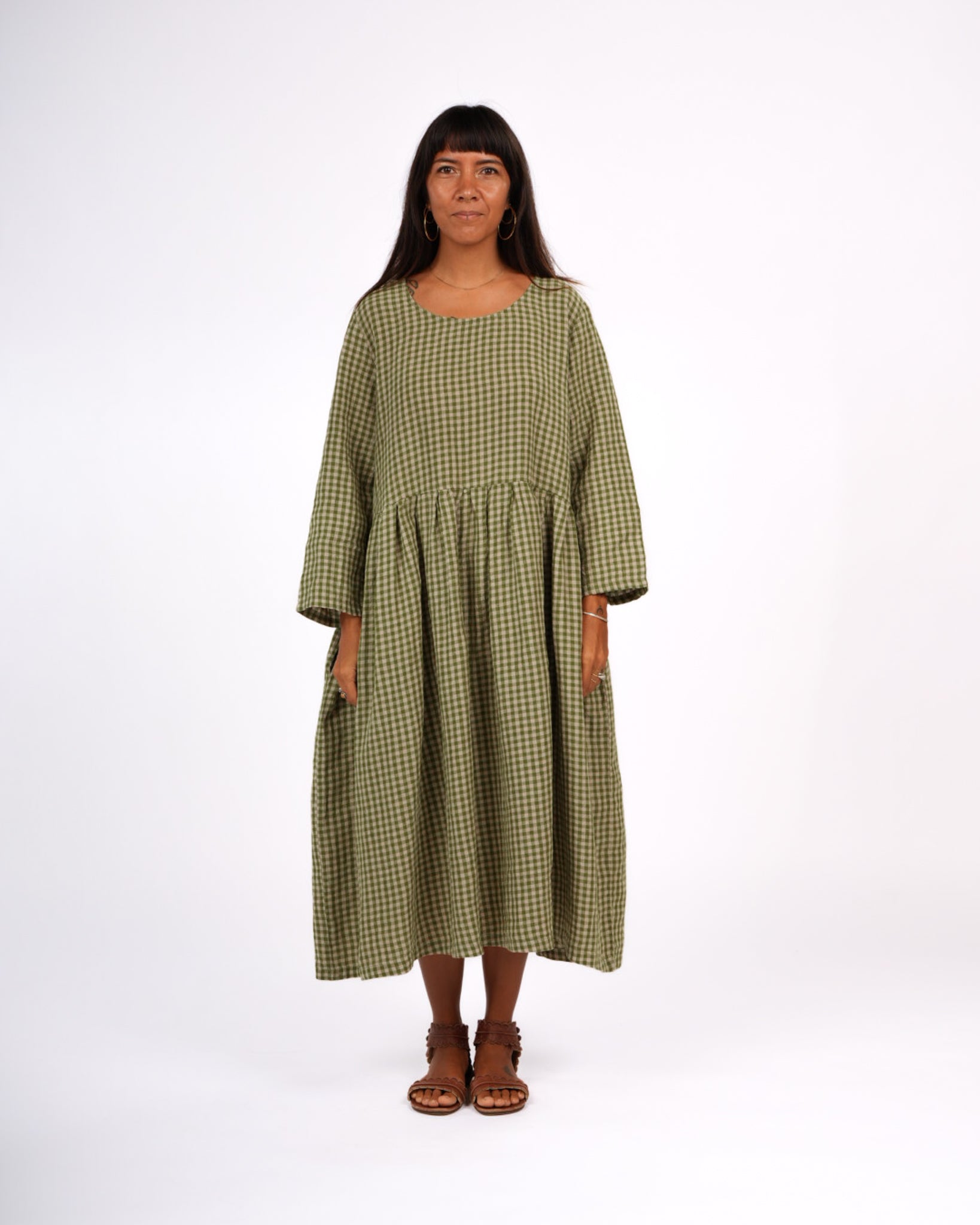 Journee French Linen Dress in Pistachio Gingham