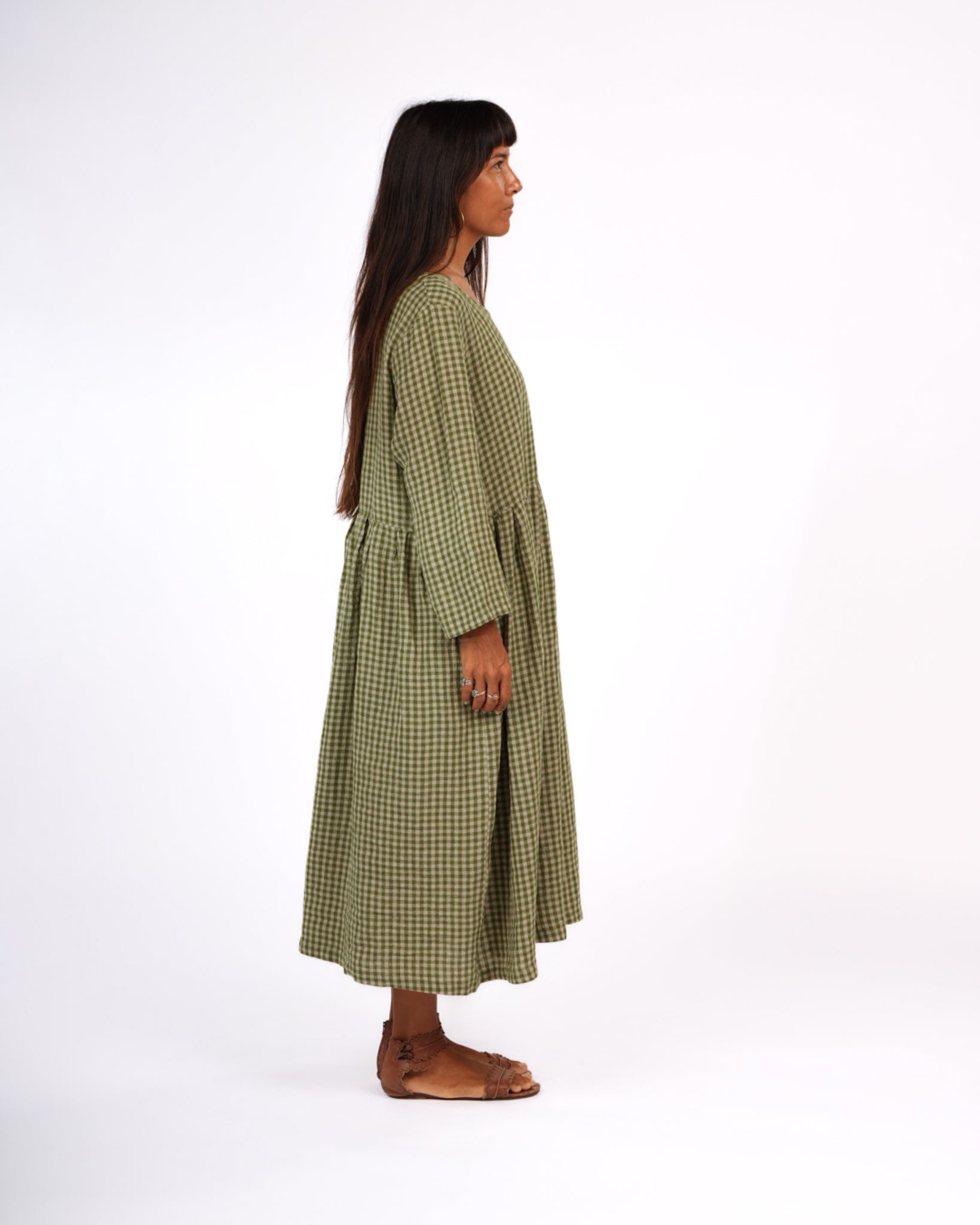 Journee French Linen Dress in Pistachio Gingham