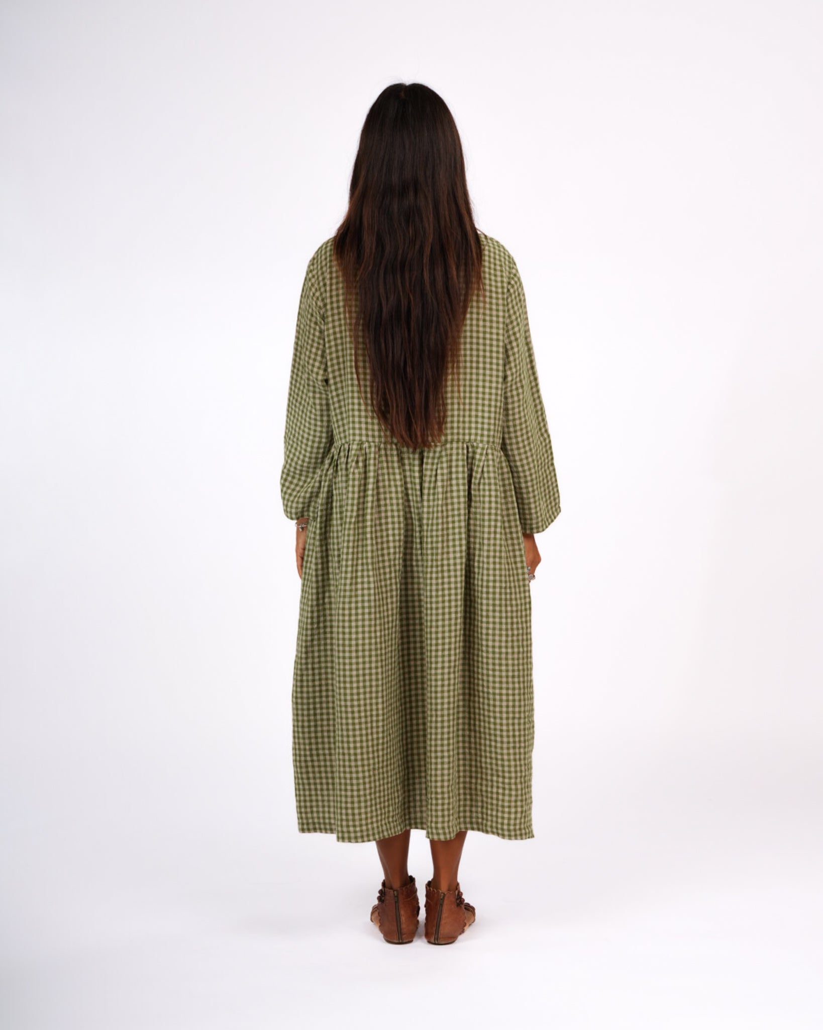 Journee French Linen Dress in Pistachio Gingham