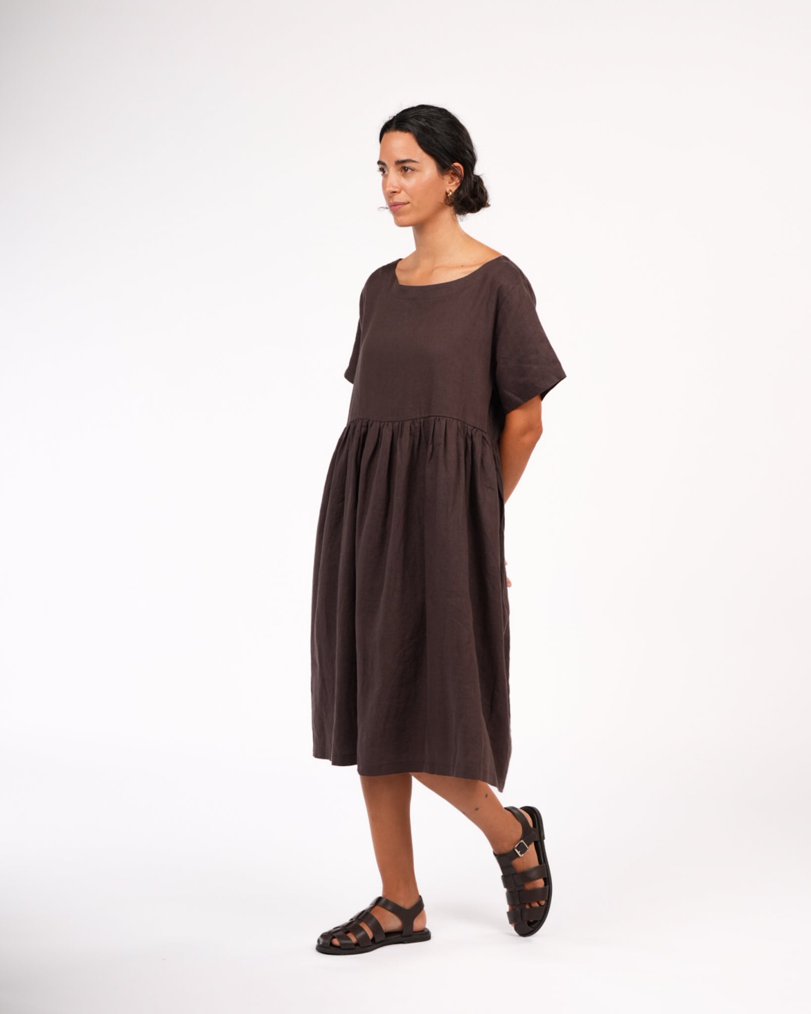 Montaigne Juni French Linen Summer Staple Dress Chocolate3