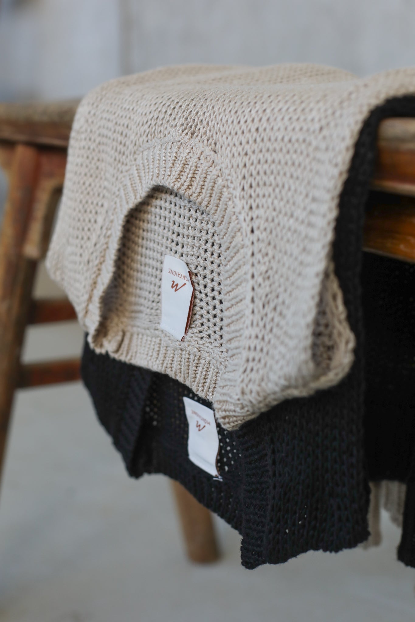 Montaigne Knitted Linen Singlet Natural and Black