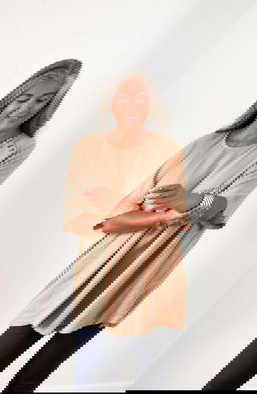 Montaigne La Mer Linen Top with Side-Button Detail Ocre1