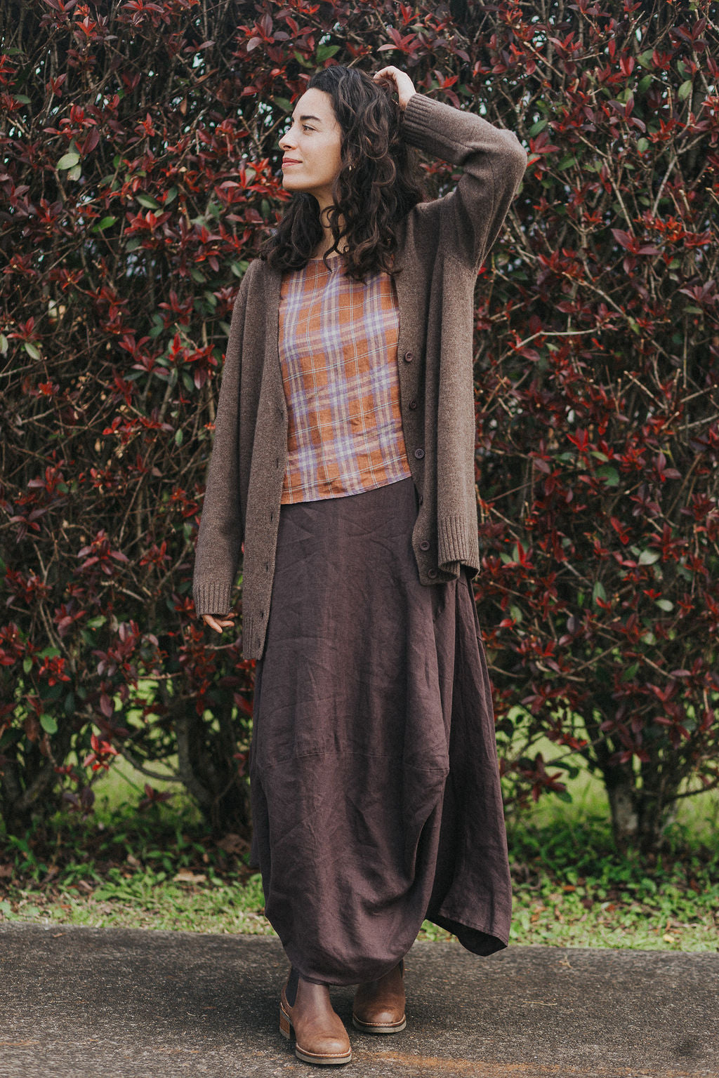 Montaigne Lavigne French Linen Asymmetrical Skirt Rich Brown