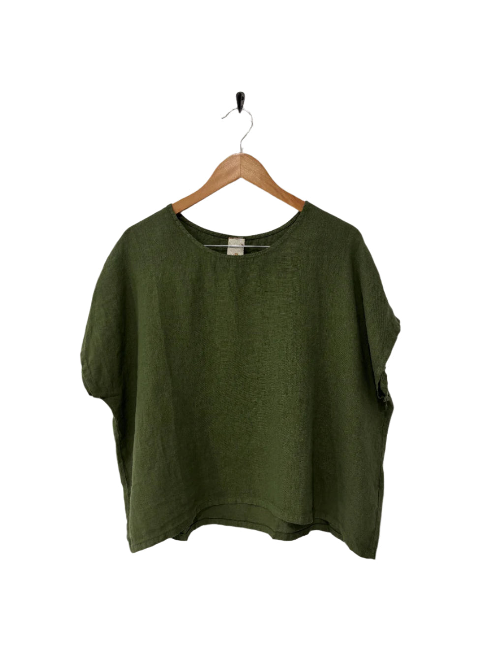 Montaigne Lee Linen Short Sleeve Top Forest Green