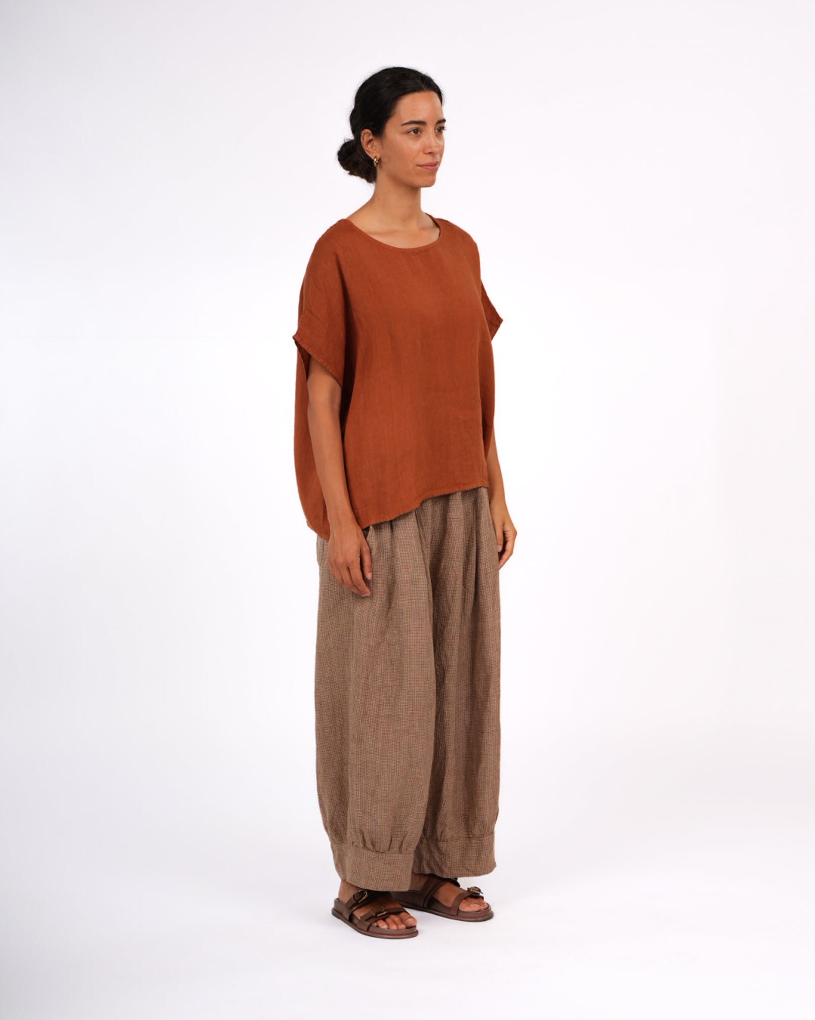 Montaigne Lee Linen Short Sleeve Top Rust