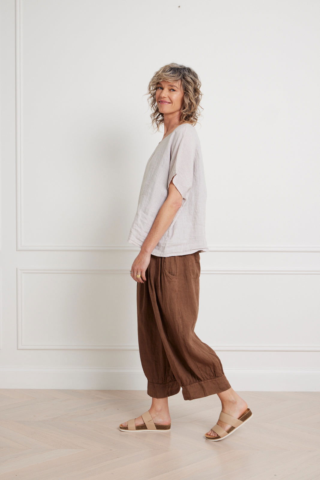 Montaigne Lee Linen Short Sleeve Top Tobacco