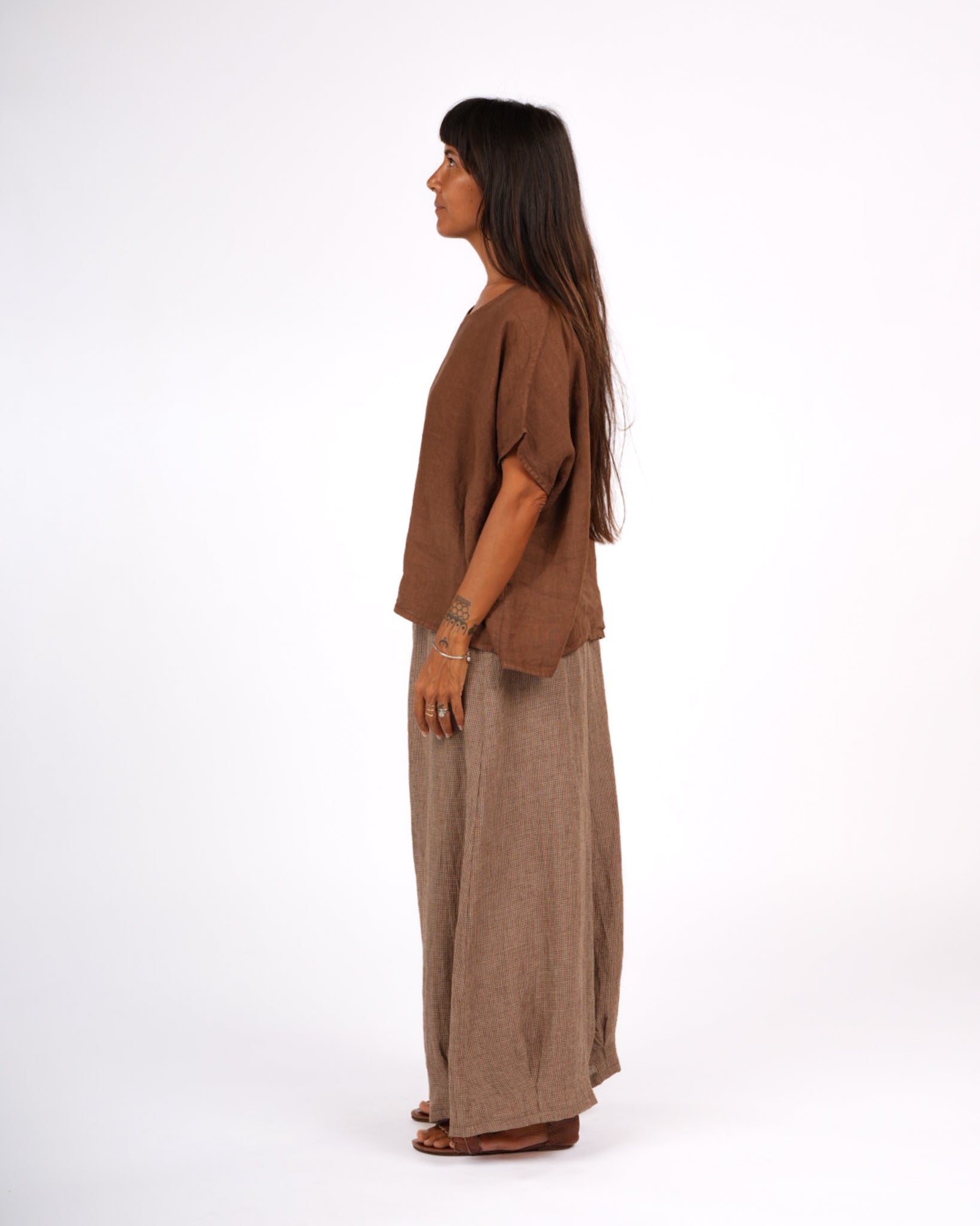 Montaigne Lee Linen Short Sleeve Top Tobacco1