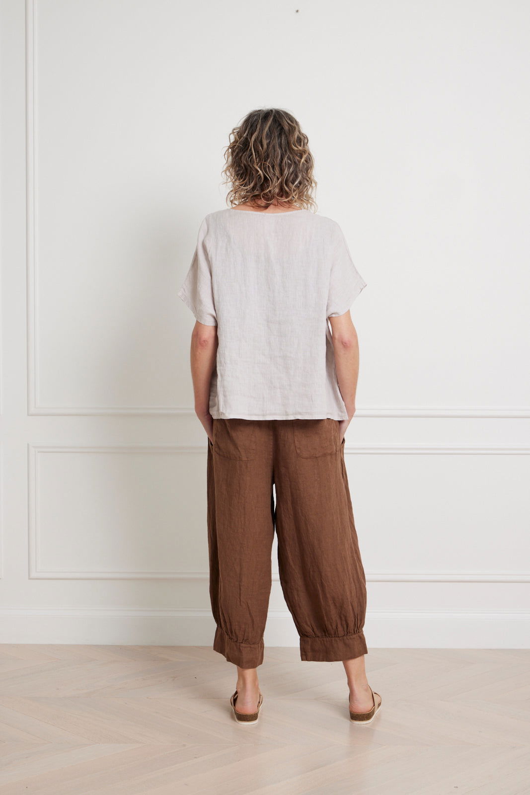 Montaigne Lee Linen Short Sleeve Top Tobacco1