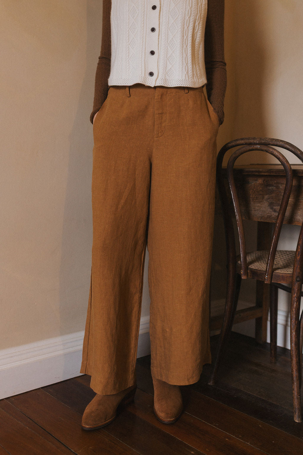 Montaigne Leroy Pure Linen Trousers Toffee1