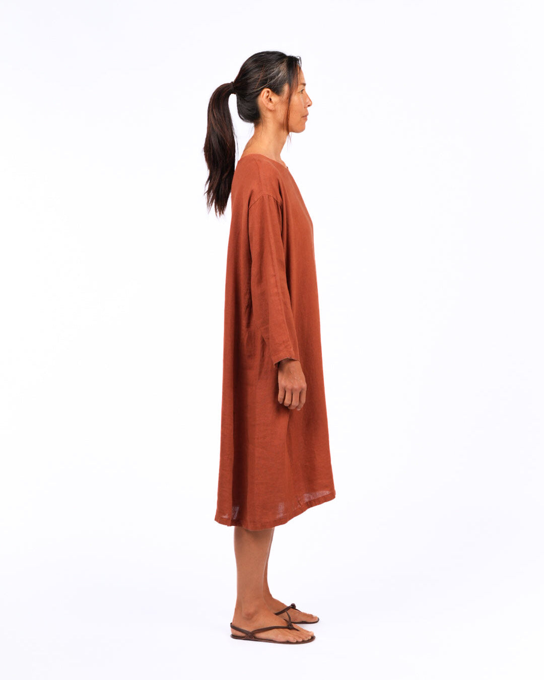 montaigne liberte linen swing dress rust
