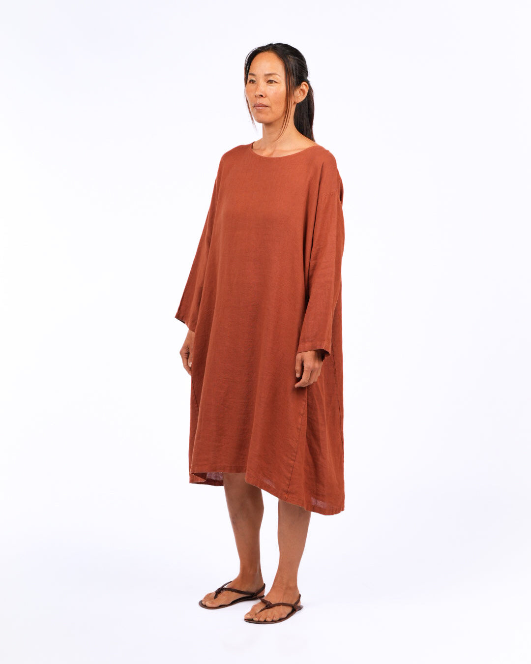 montaigne liberte linen swing dress rust