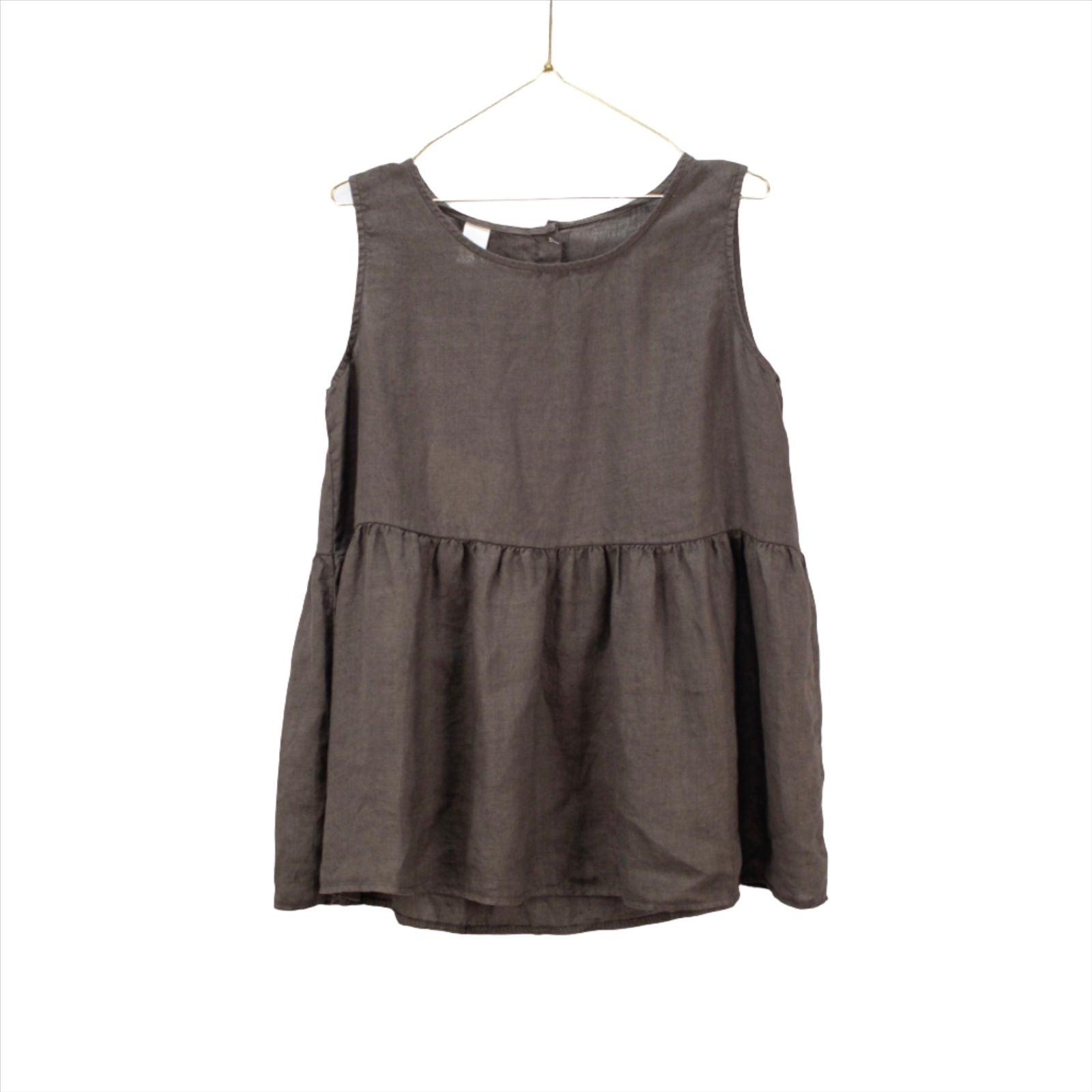 Montaigne Linen Singlet Top with Buttons Down the Back Rum Raisin