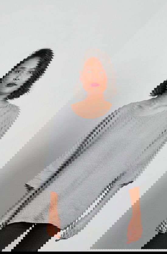 Montaigne Loose Linen 3/4 Sleeve Top Charcoal