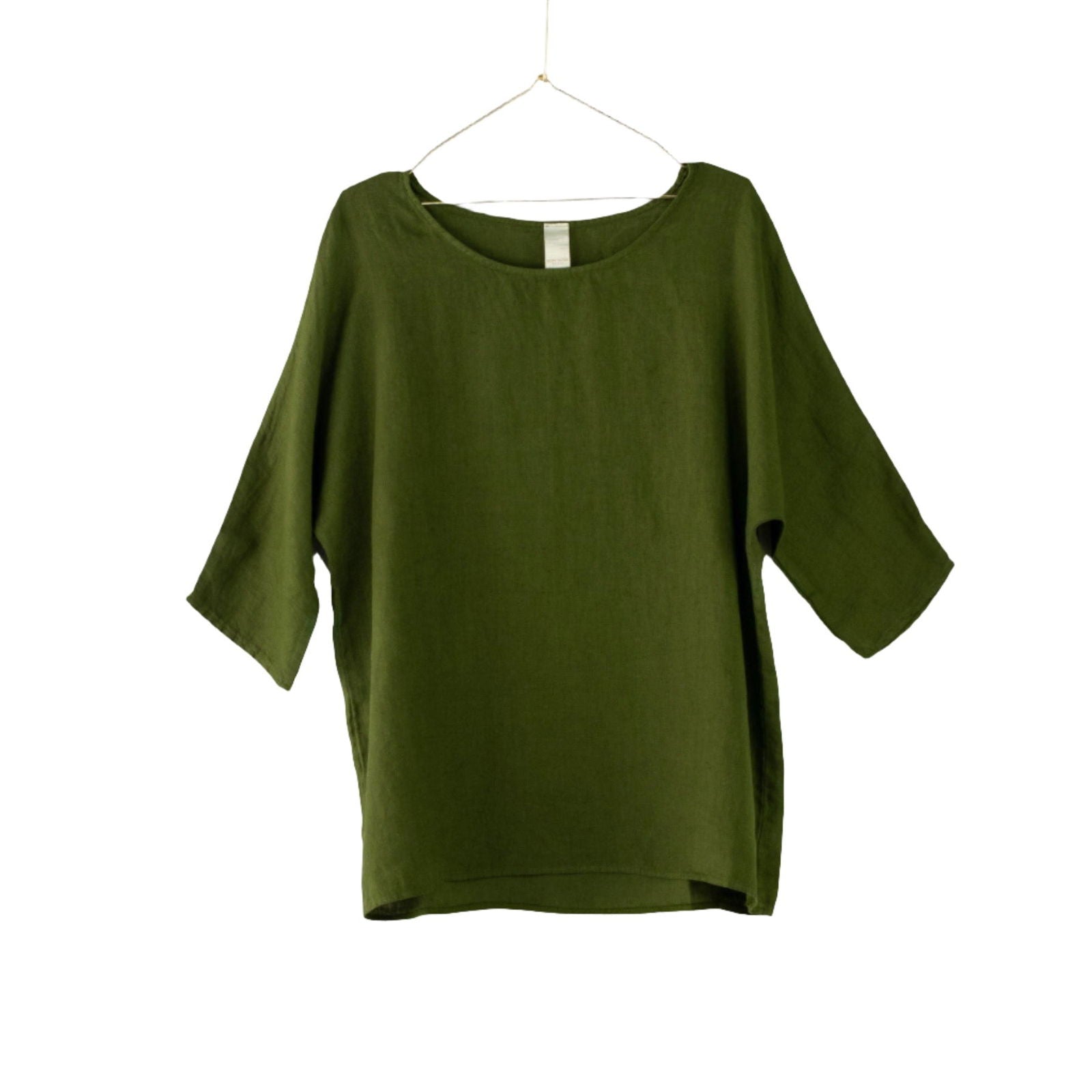Montaigne Loose Linen 3/4 Sleeve Top Forest Green