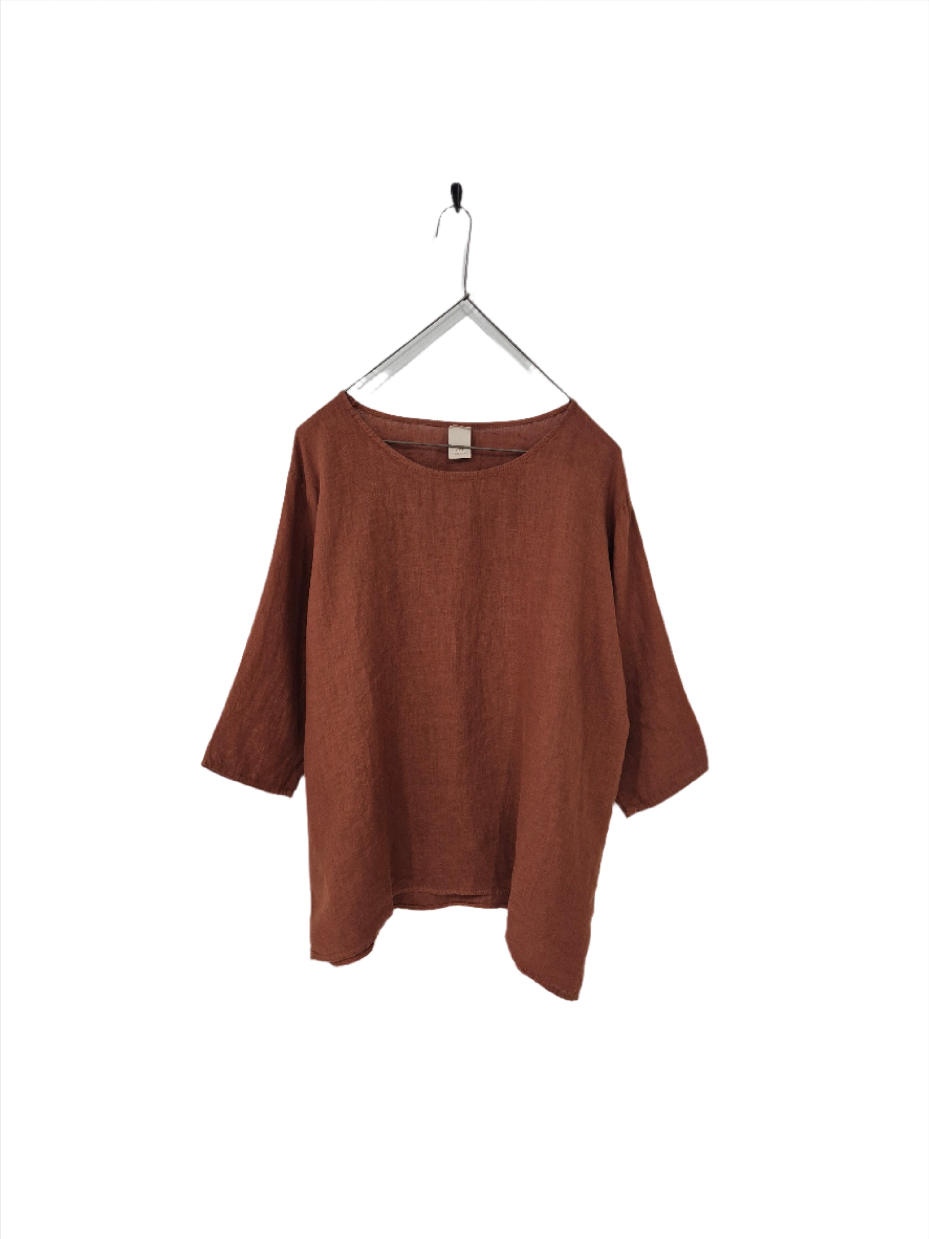 Montaigne Loose Linen 3/4 Sleeve Top Rust