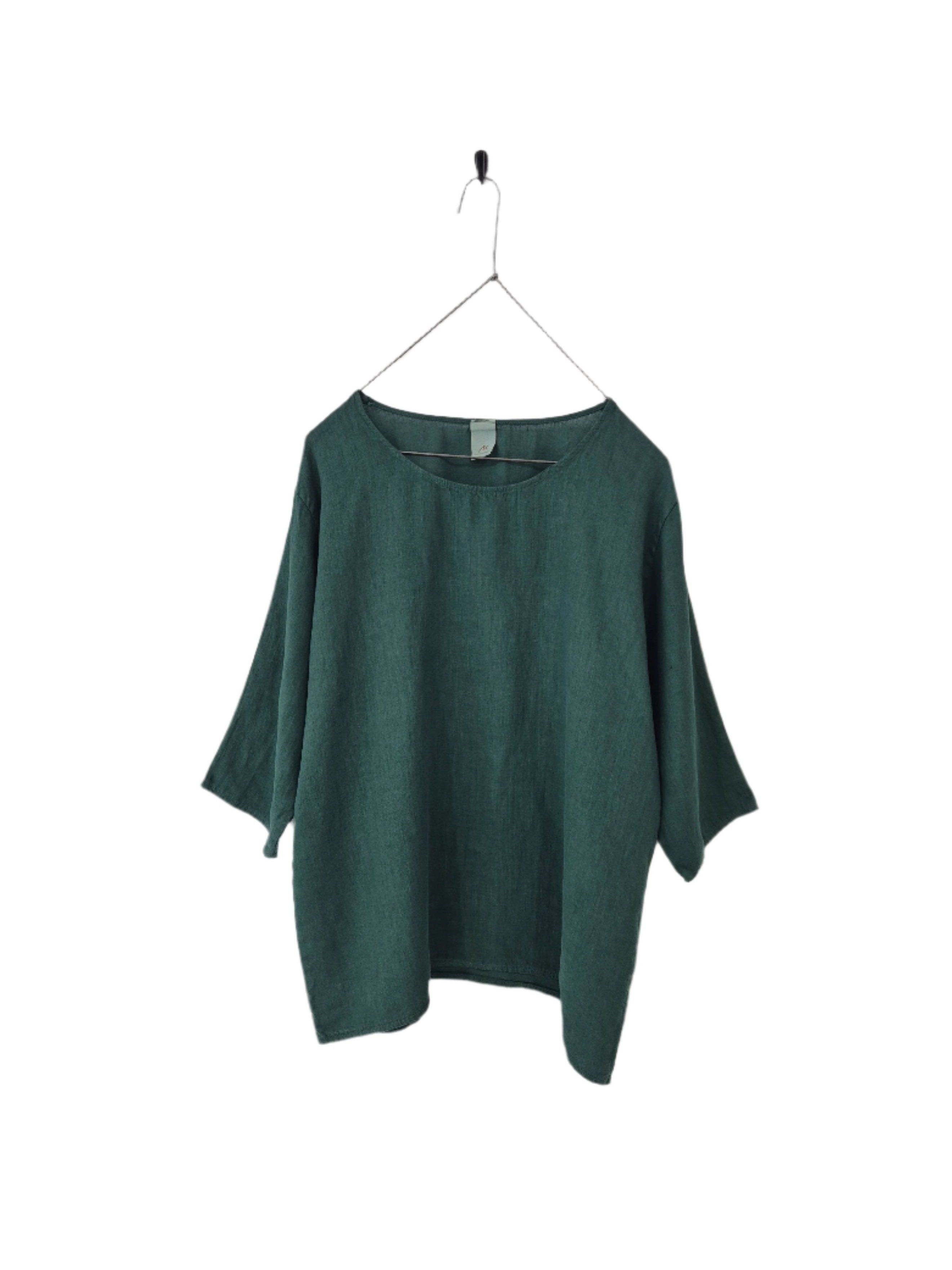 Montaigne Loose Linen 3/4 Sleeve Top Teal