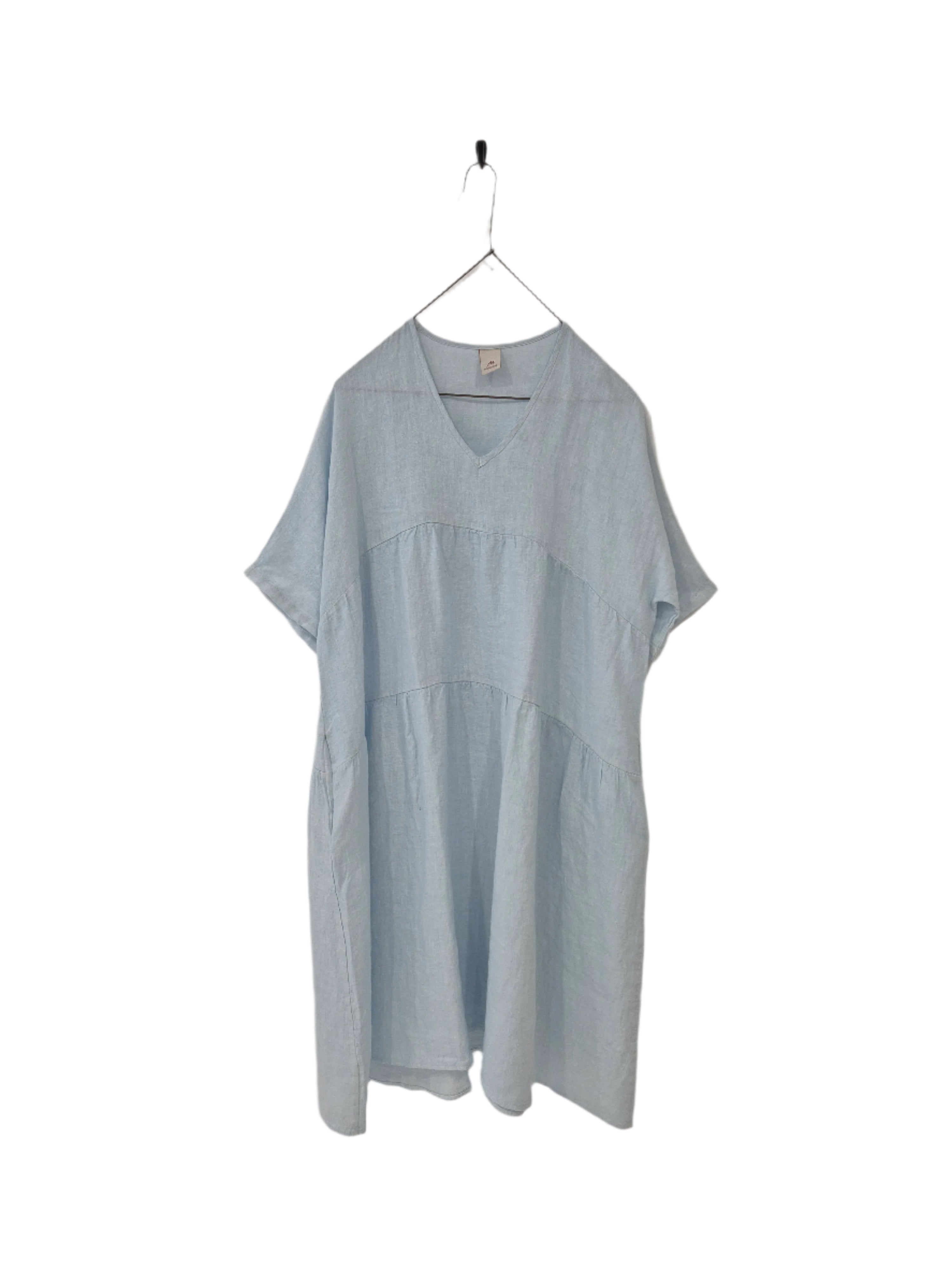 Montaigne Louloute Linen Smock Dress with Pockets Pale Blue