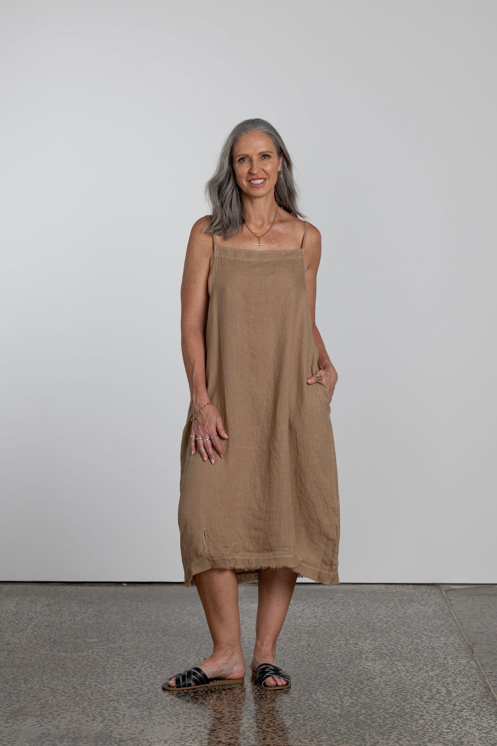 Montaigne Lourdes Linen Singlet Dress Ocre
