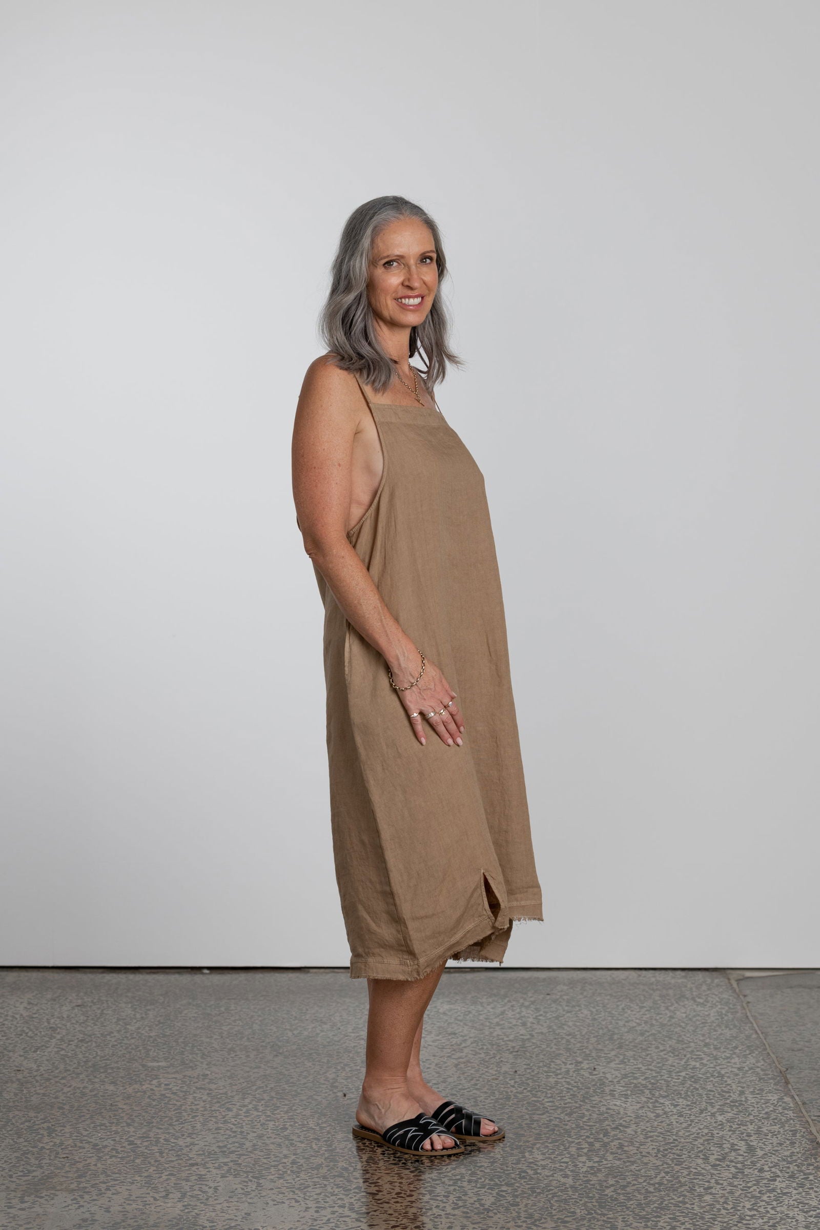 Montaigne Lourdes Linen Singlet Dress Ocre1