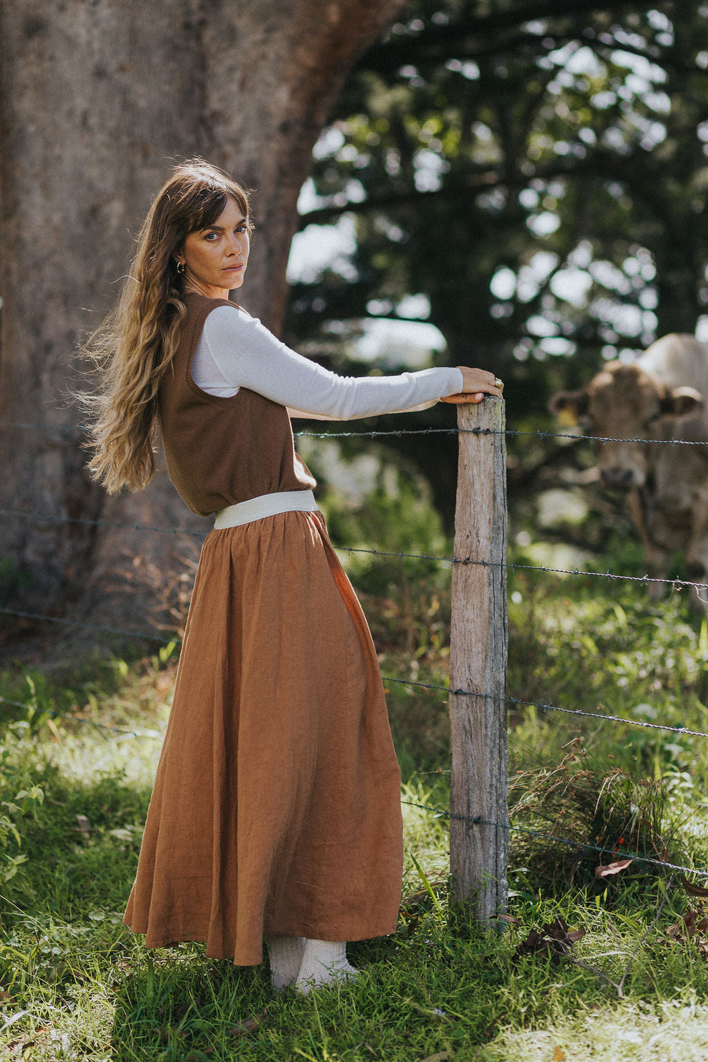 Montaigne Lucie Linen Maxi Skirt Caramel2