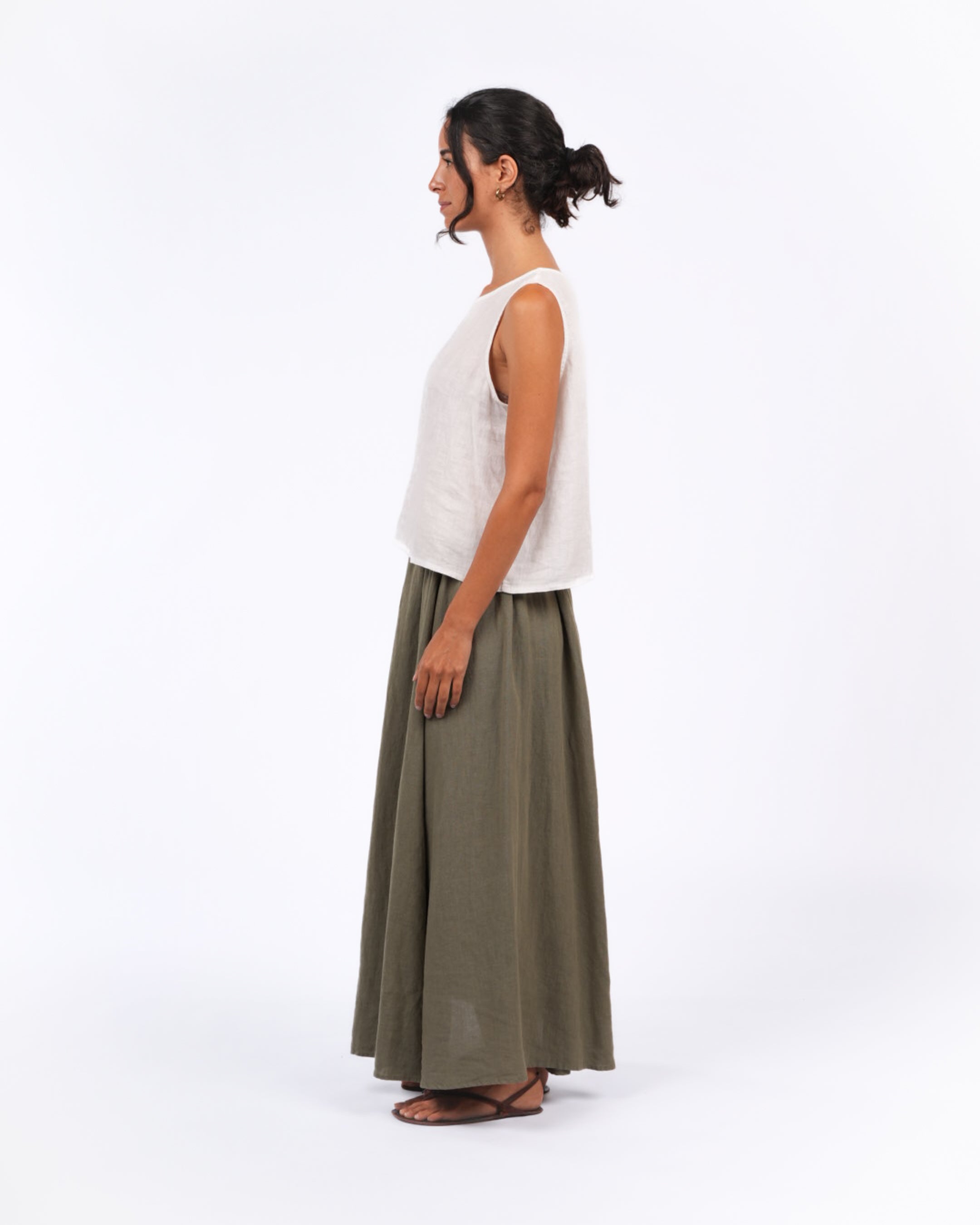 Montaigne Lucie Linen Maxi Skirt Khaki