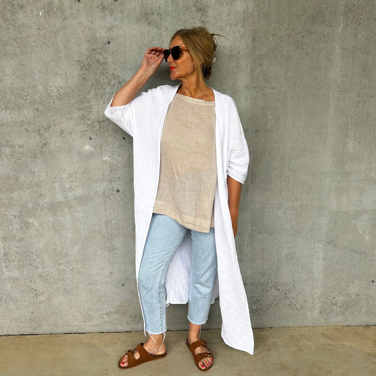 Montaigne Madeleine Bias Cut Linen Coat White
