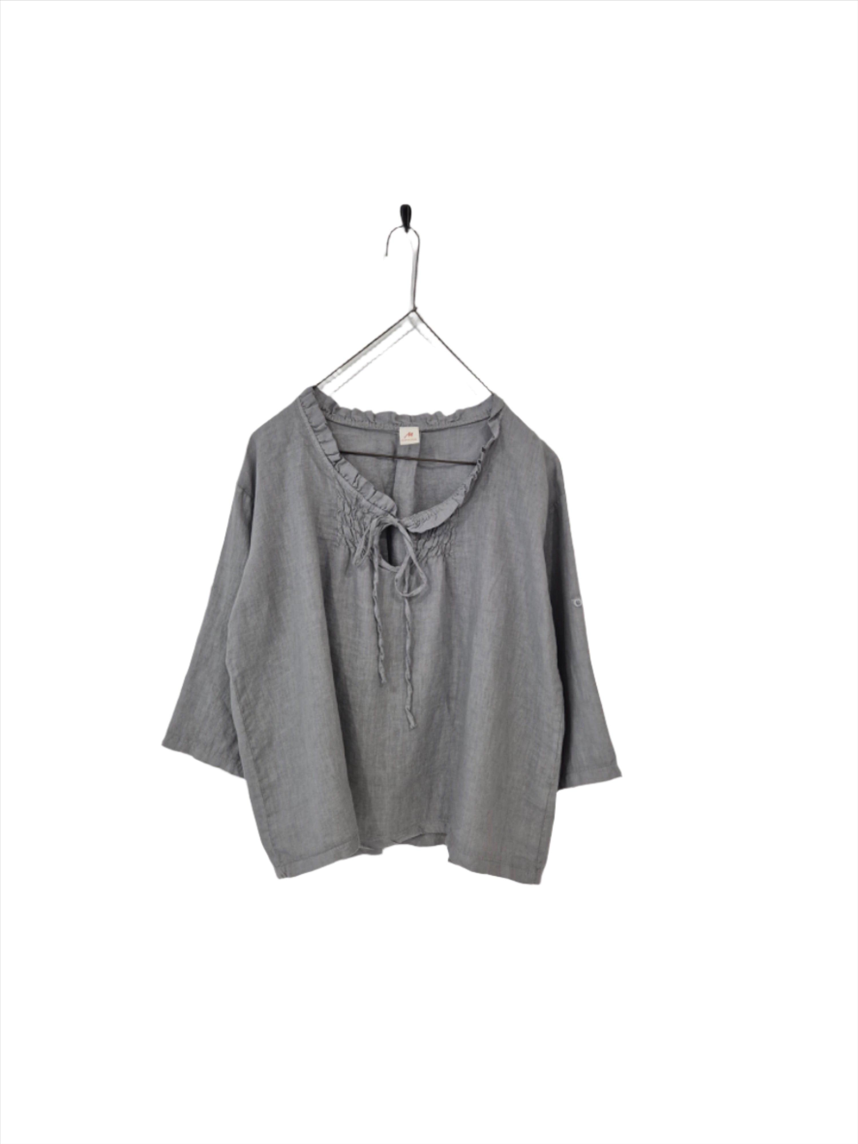 Montaigne Marais Linen Top with Tie Detail Charcoal
