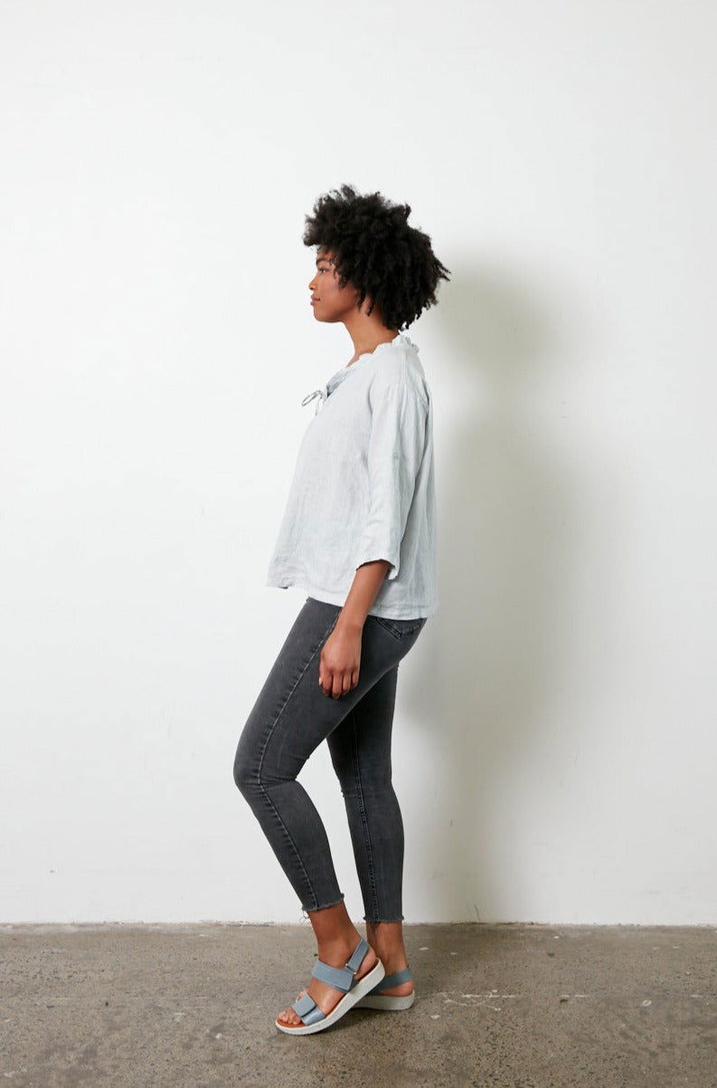 Montaigne Marais Linen Top with Tie Detail Silver1