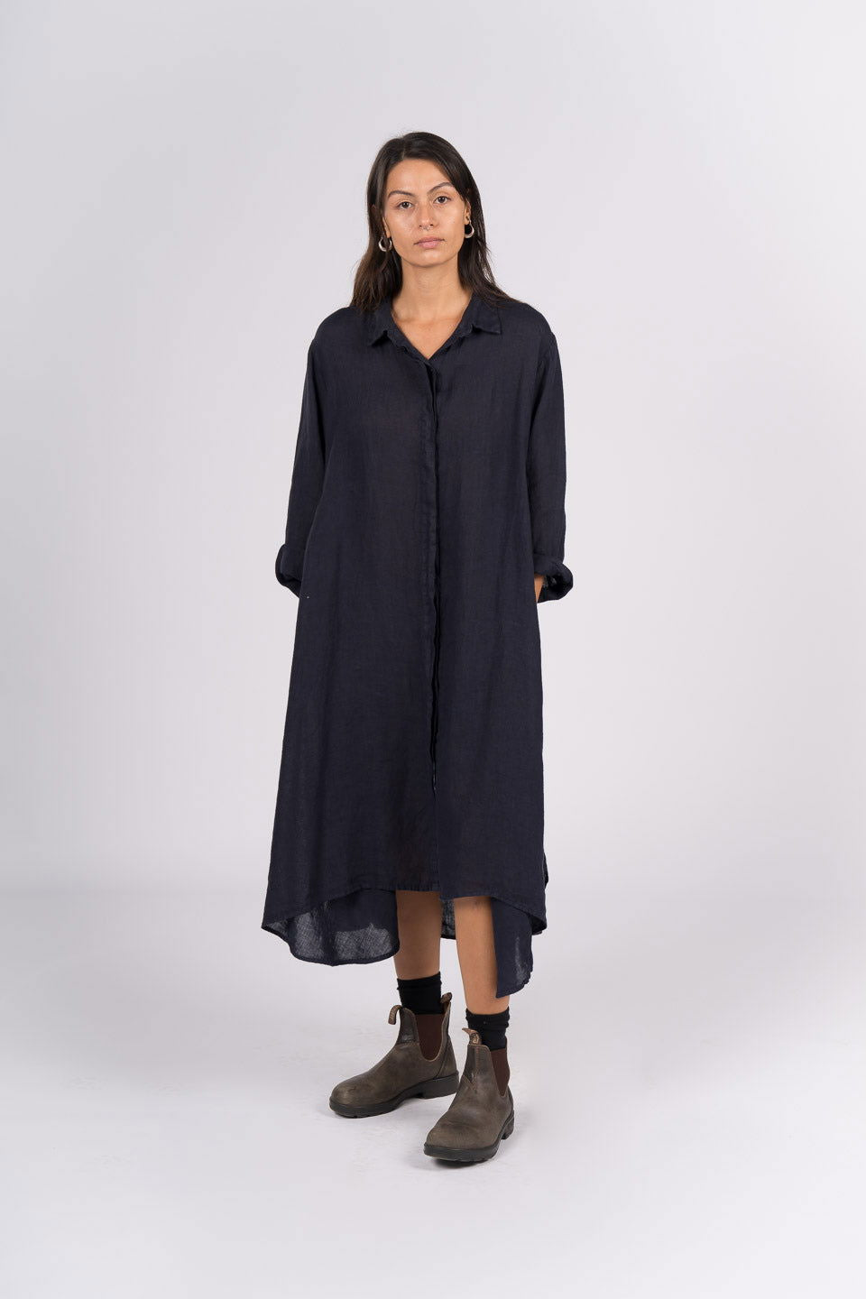 Montaigne Margaux Long Sleeve Shirt Dress Navy