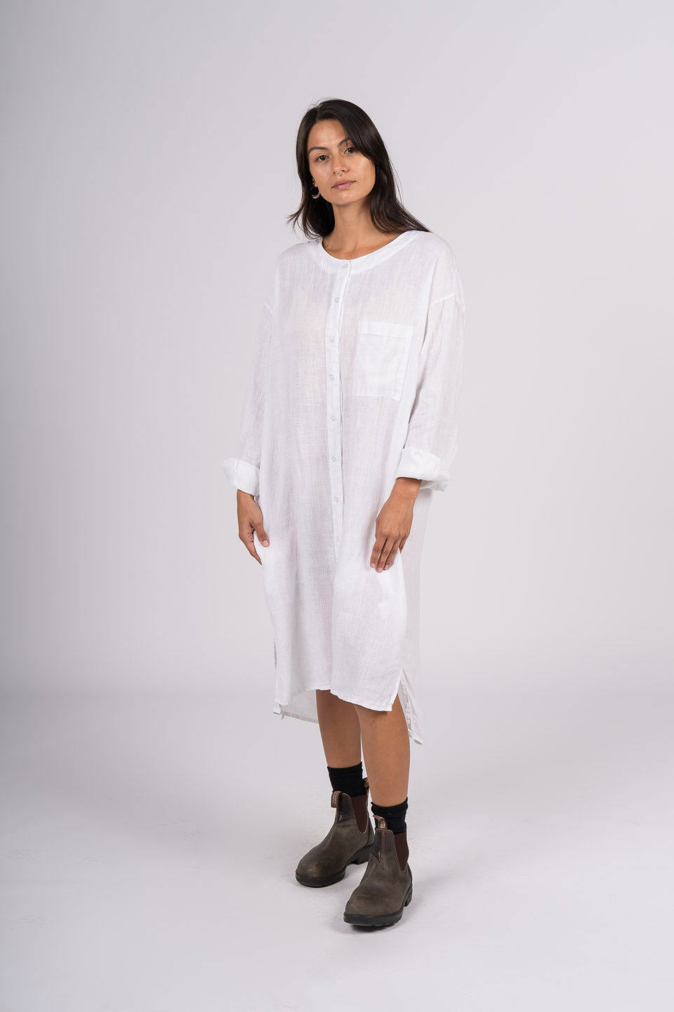 Montaigne Marion Linen Button-Up Dress White2