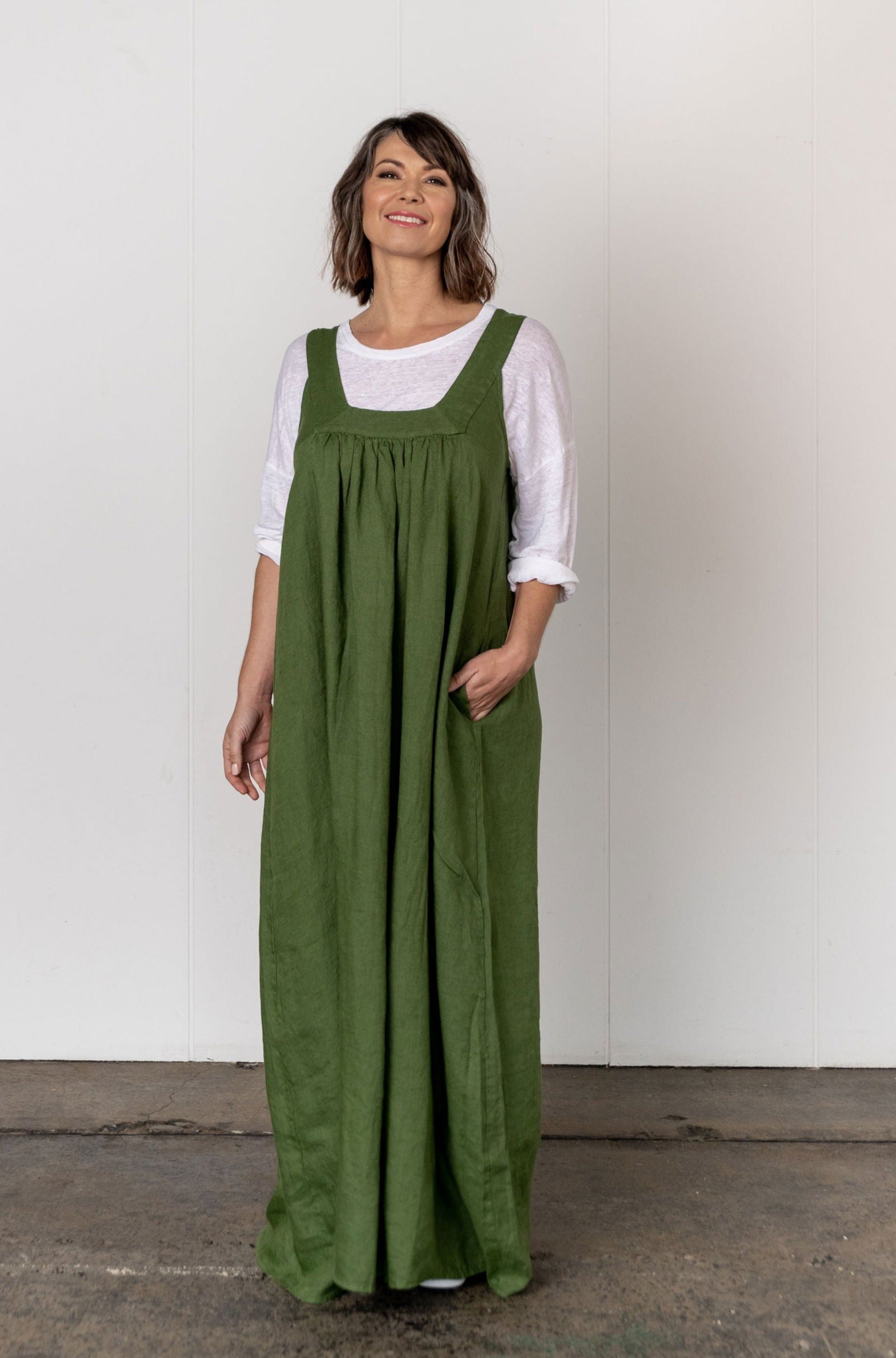 Montaigne Marseille Linen Dress Forest Green