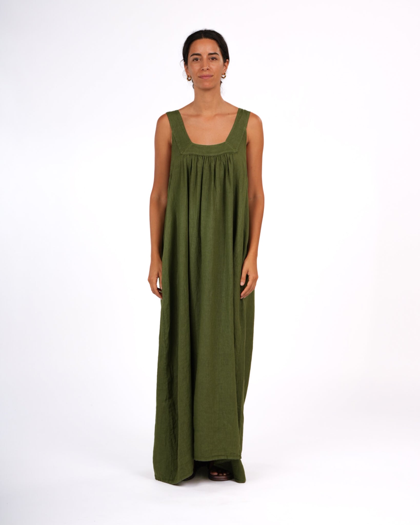 Montaigne Marseille Linen Dress Forest Green1