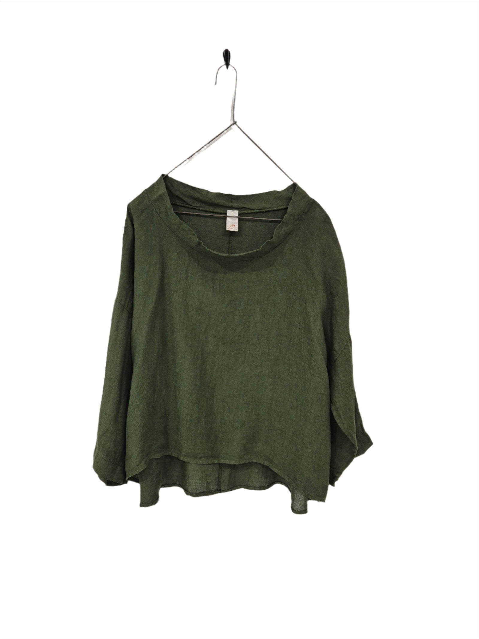 Montaigne Mathilde Linen Boat Neck 3/4 Sleeve Top Forest Green