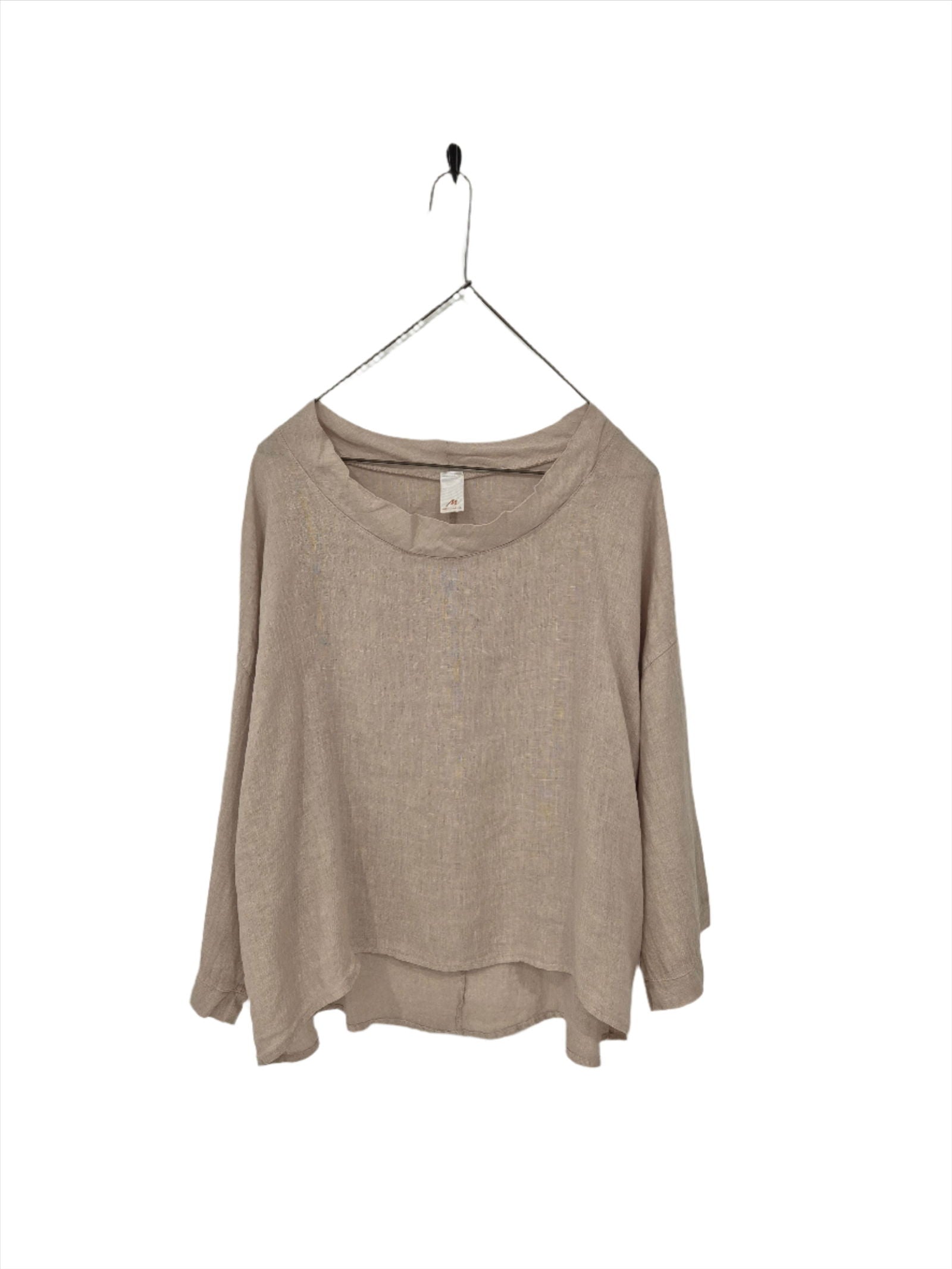 Montaigne Mathilde Linen Boat Neck 3/4 Sleeve Top Natural