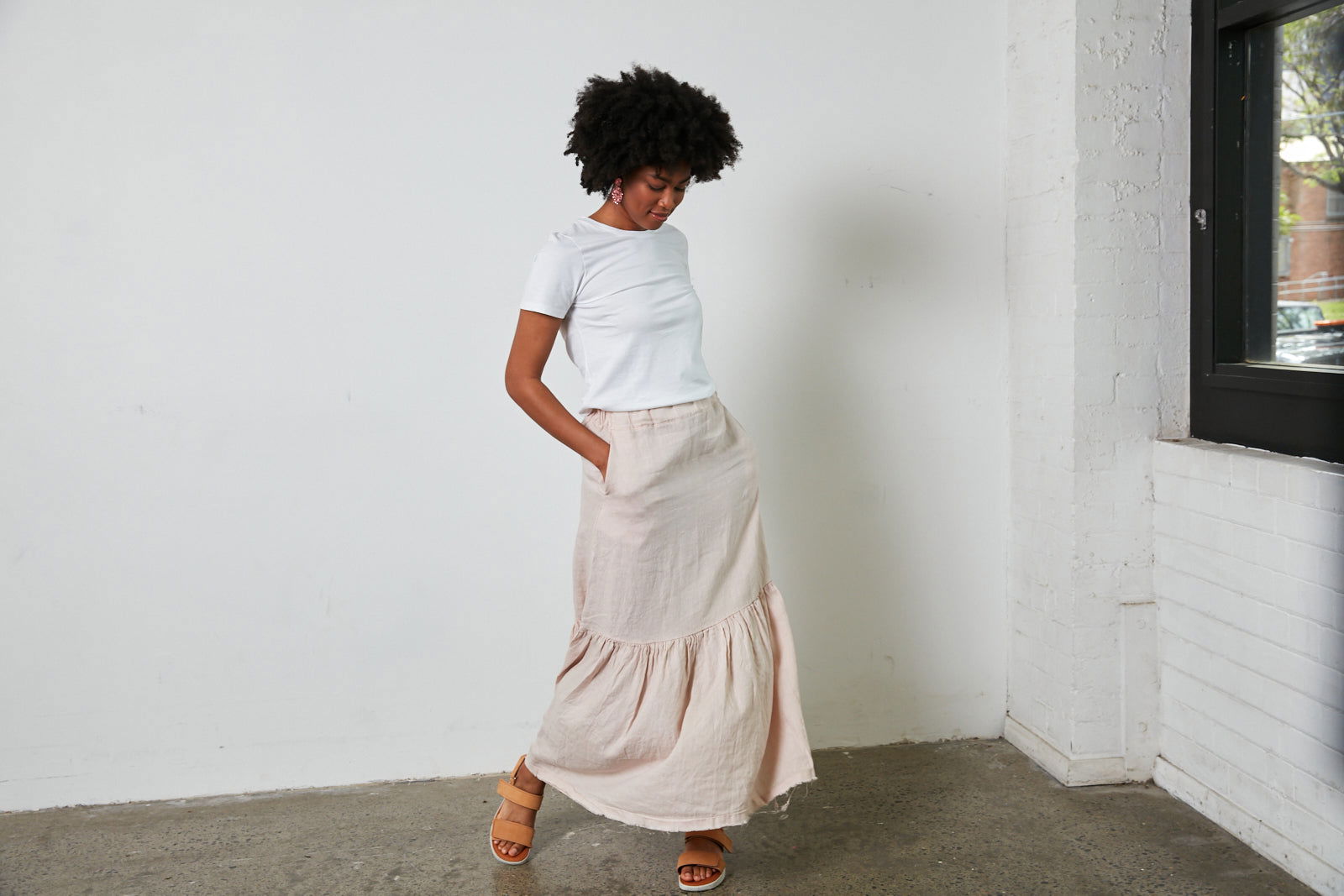 Montaigne Maxi Skirt with Frayed Hem Rose4