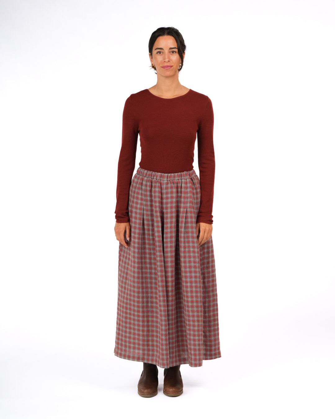Montaigne Merino Wool Knit Top Spencer– Lightweight Layering Essential Rust1