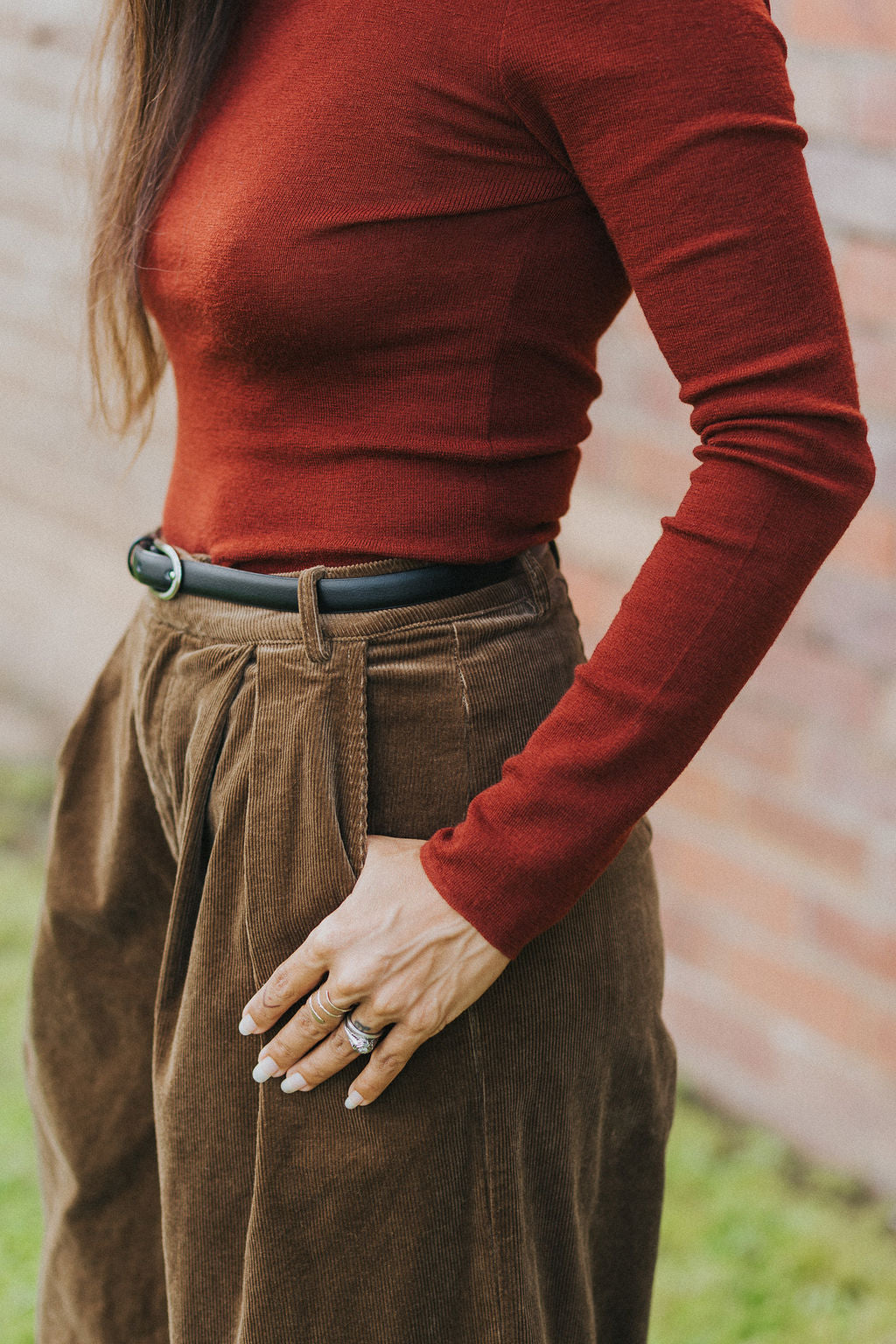 Montaigne Merino Wool Knit Top Spencer– Lightweight Layering Essential Rust5