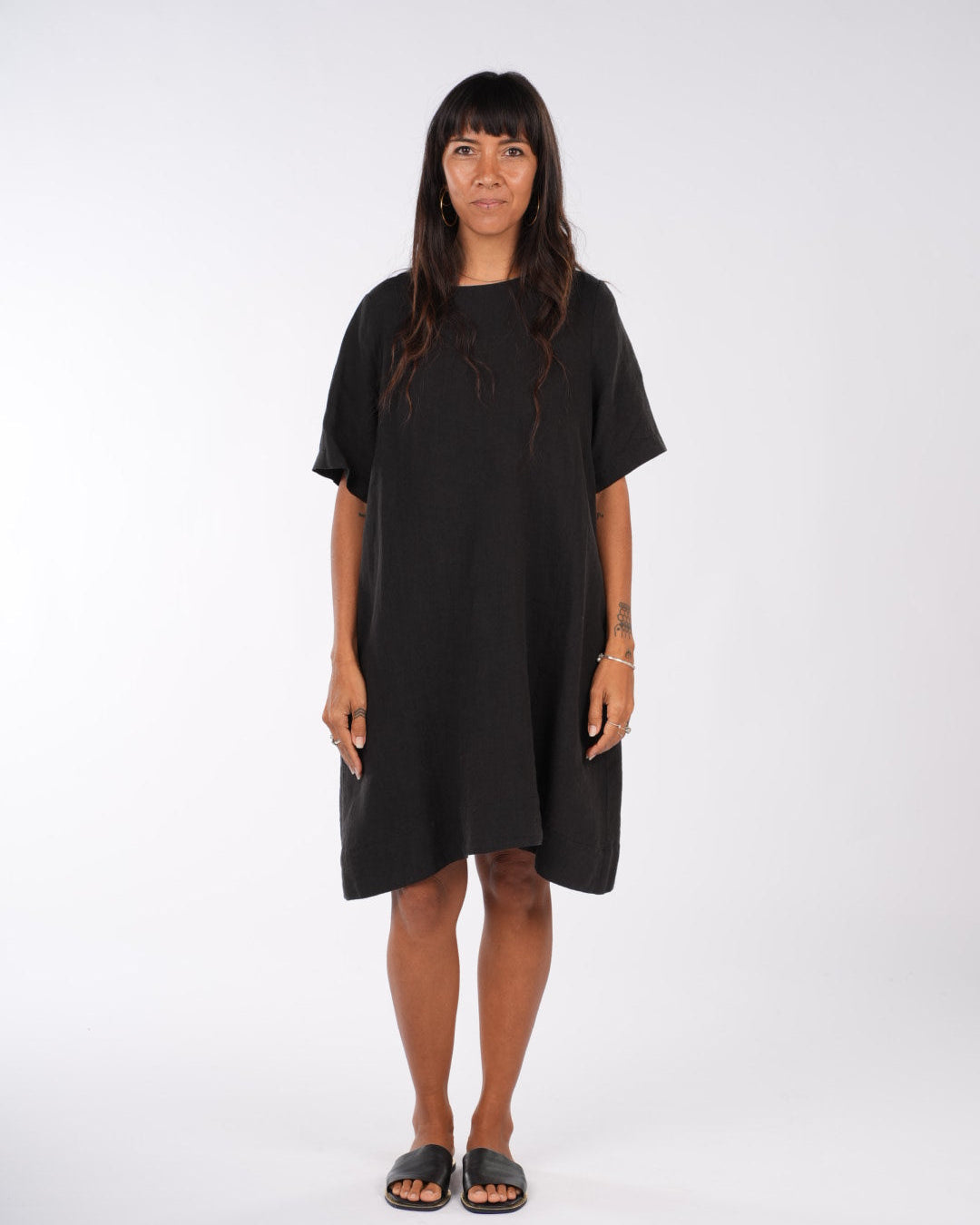 h&m black denim dress Nathalie Linen Shift T-Shirt Dress – Montaigne Paris