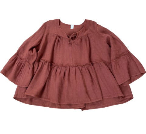 Montaigne Nicole Tiered Linen Long Sleeve Top Rust2